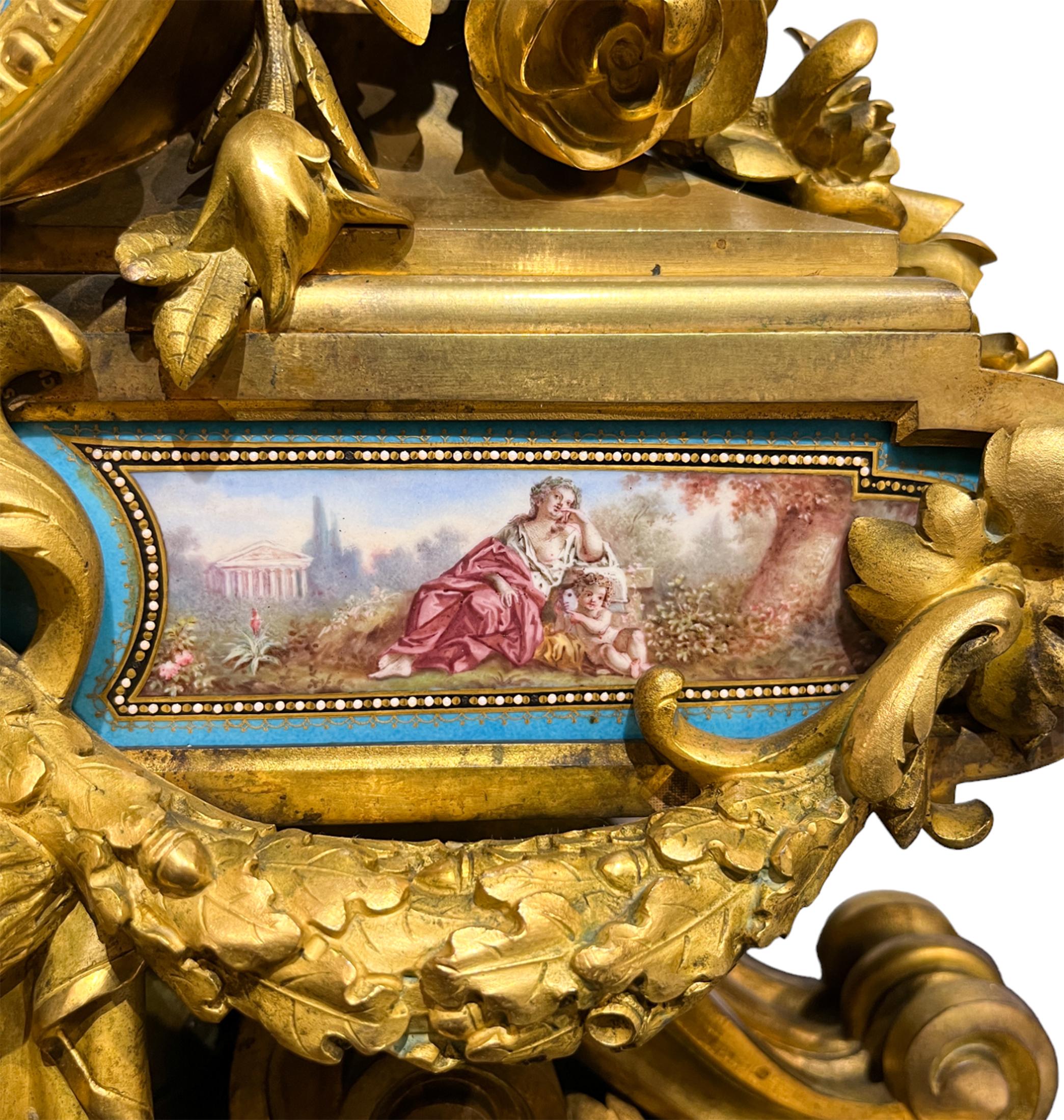 Napoléon III  Bronze doré et  Pendule de cheminée en porcelaine par Japy Frères en vente 3