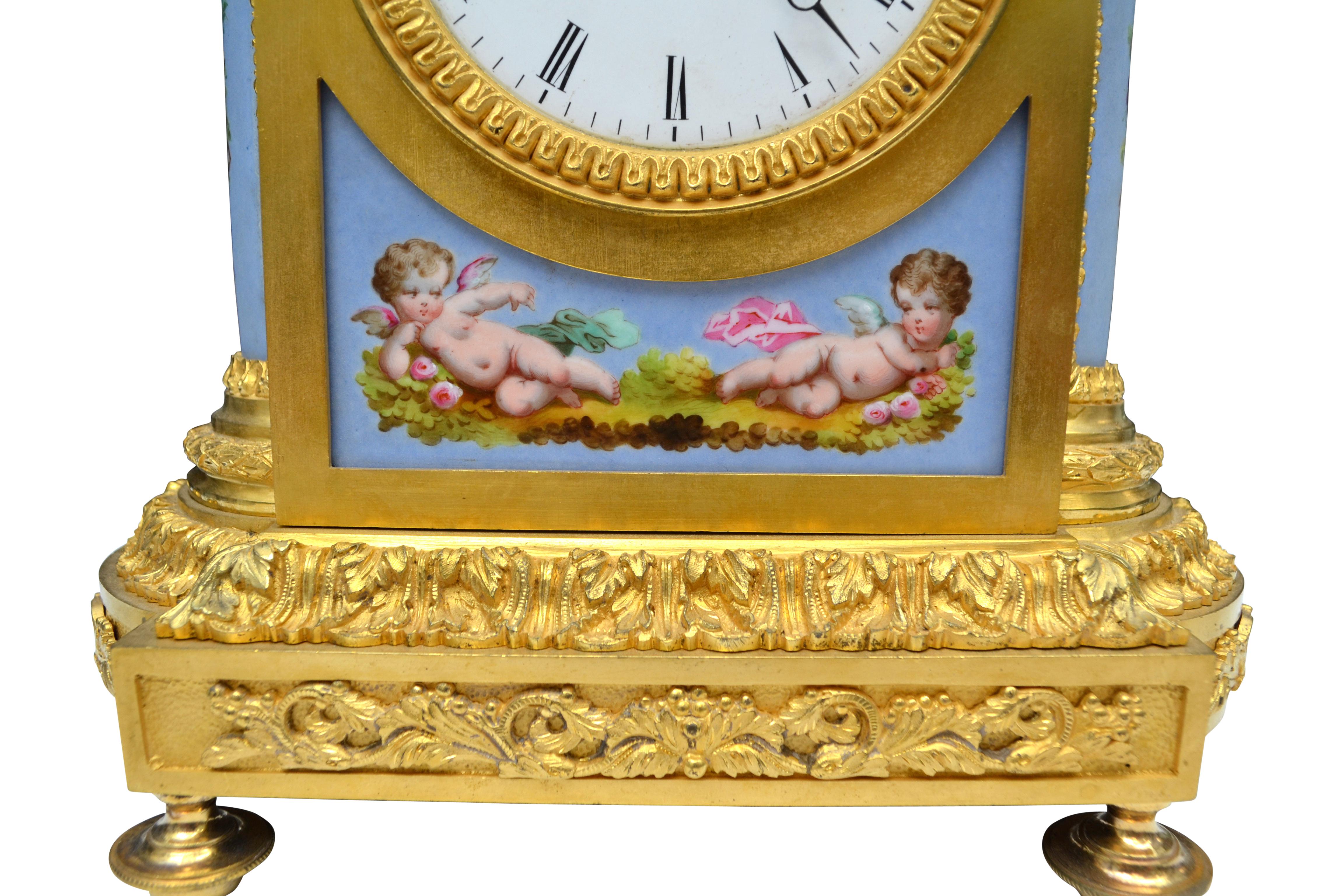 Napoleon III Gilt Bronze and Serves Style Porcelain Plaque Clock In Good Condition In Vancouver, British Columbia