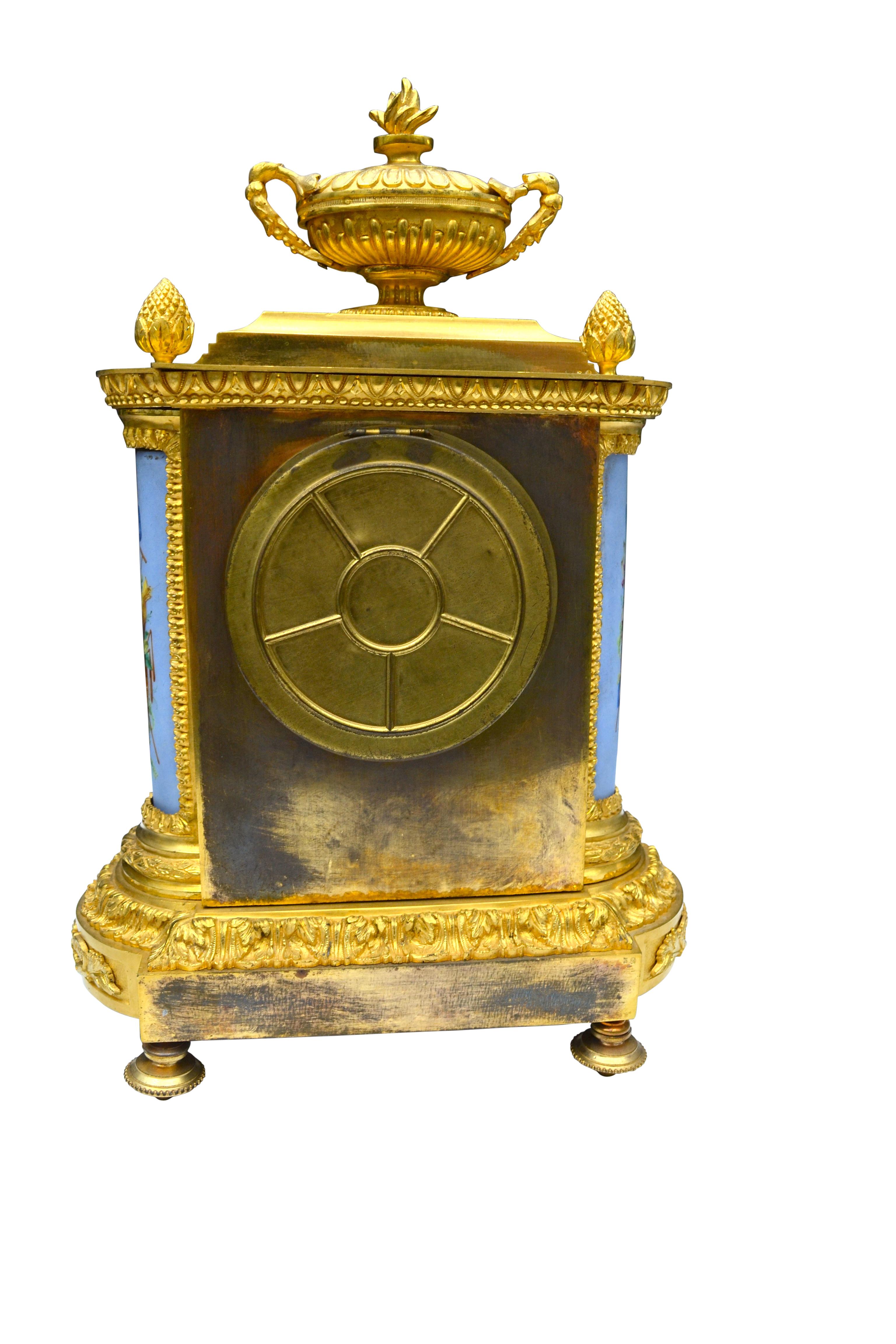 Napoleon III Gilt Bronze and Serves Style Porcelain Plaque Clock 1