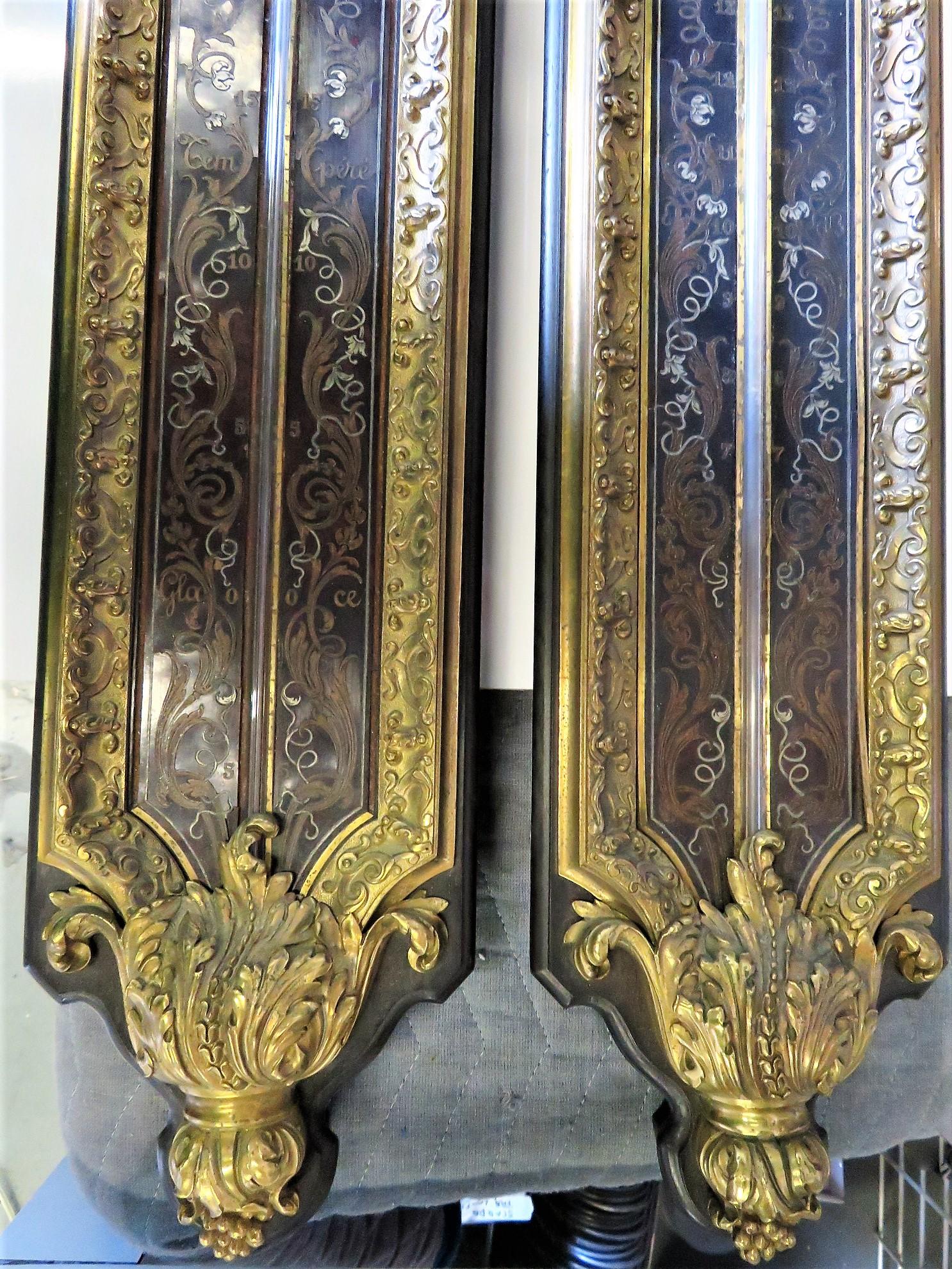 Napoleon III Gilt Bronze & Boulle Barometer & Thermometer Gervais Durand For Sale 4