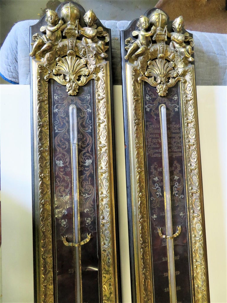 Napoleon III Gilt Bronze & Boulle Barometer & Thermometer Gervais Durand For Sale 3