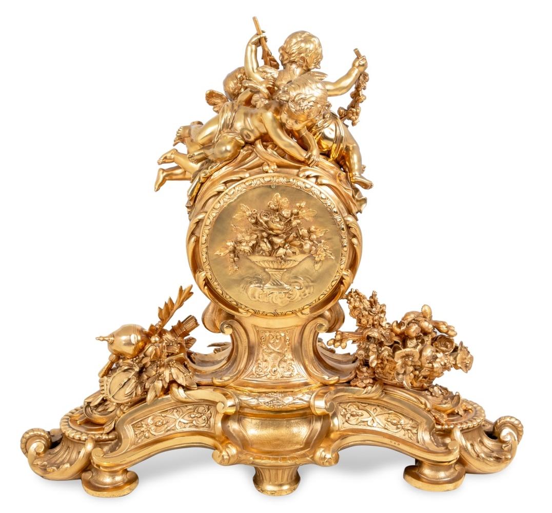 Doré Horloge Napoléon III en bronze doré par Raingo Frères en vente