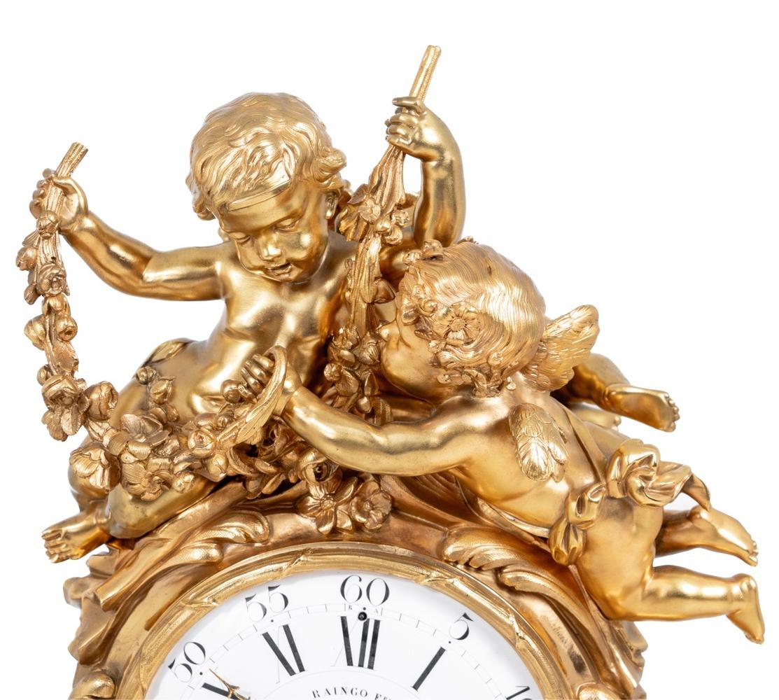 Horloge Napoléon III en bronze doré par Raingo Frères Bon état - En vente à Astoria, NY