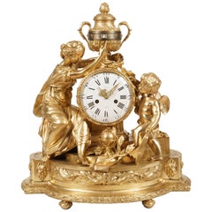 Antique Napoleon III Gilt Bronze Clock in the Louis XVI Manner by Maison Marquis