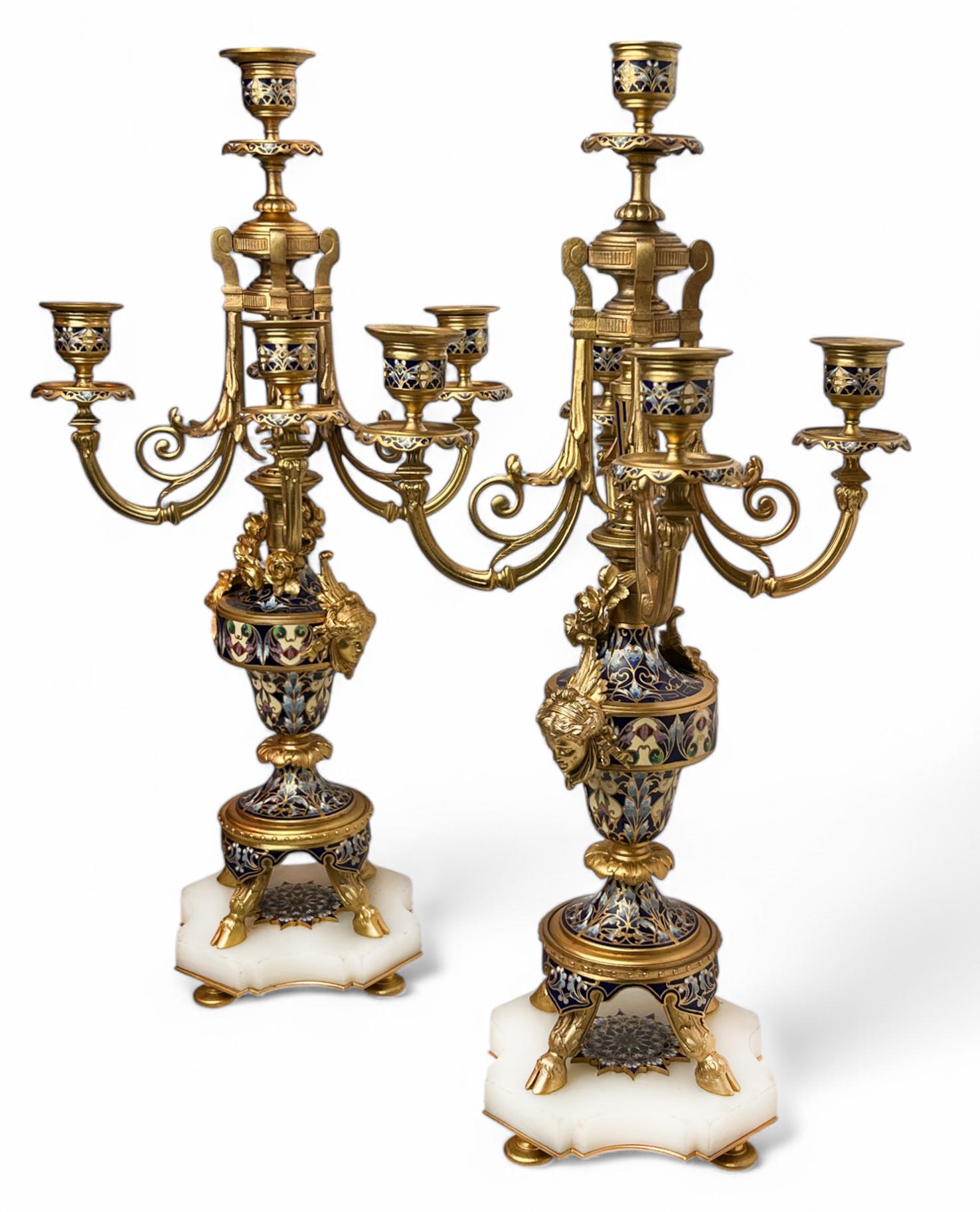 Napoleon III Gilt-Bronze, Glass and Champlevé Enamel Mantel Clock For Sale 4