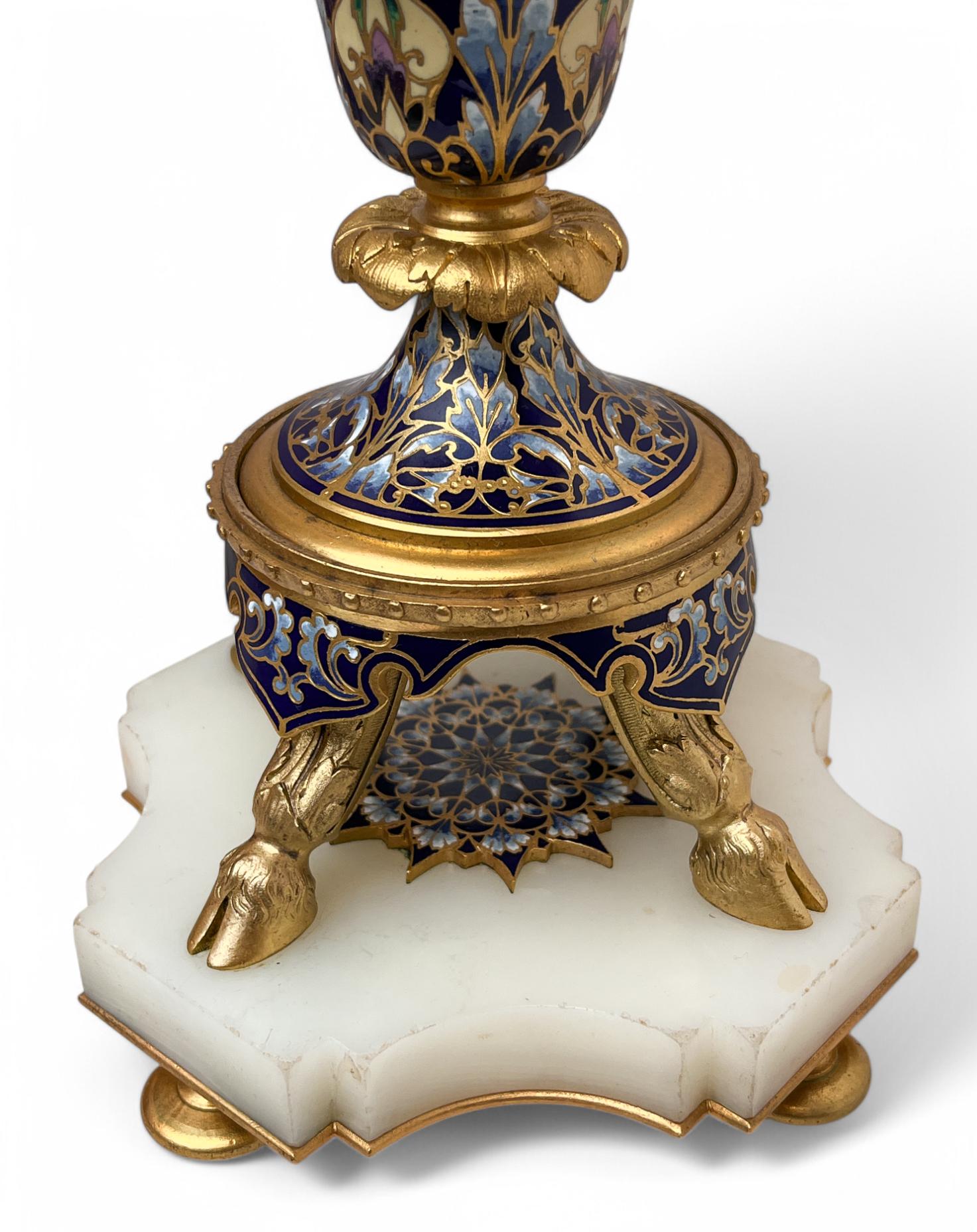 Napoleon III Gilt-Bronze, Glass and Champlevé Enamel Mantel Clock For Sale 7