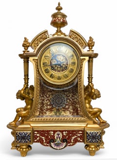 Napoleon III Gilt-Bronze, Glass and Champlevé Enamel Mantel Clock