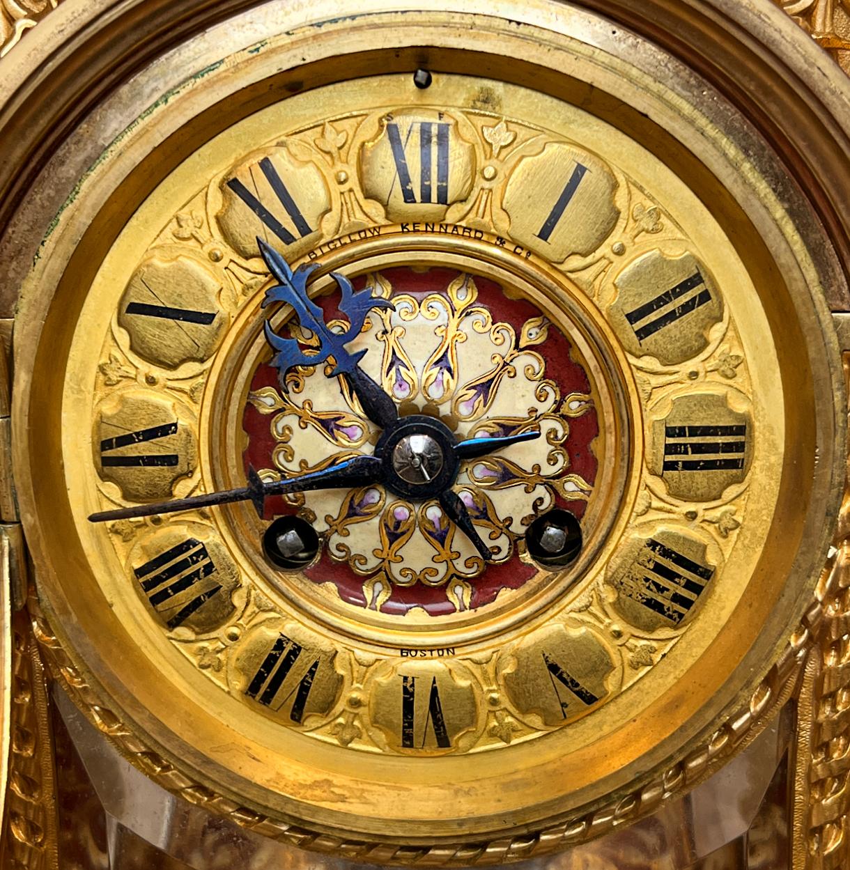 20th Century Napoleon III Gilt-Bronze, Glass and Champlevé Enamel Mantel Clock For Sale