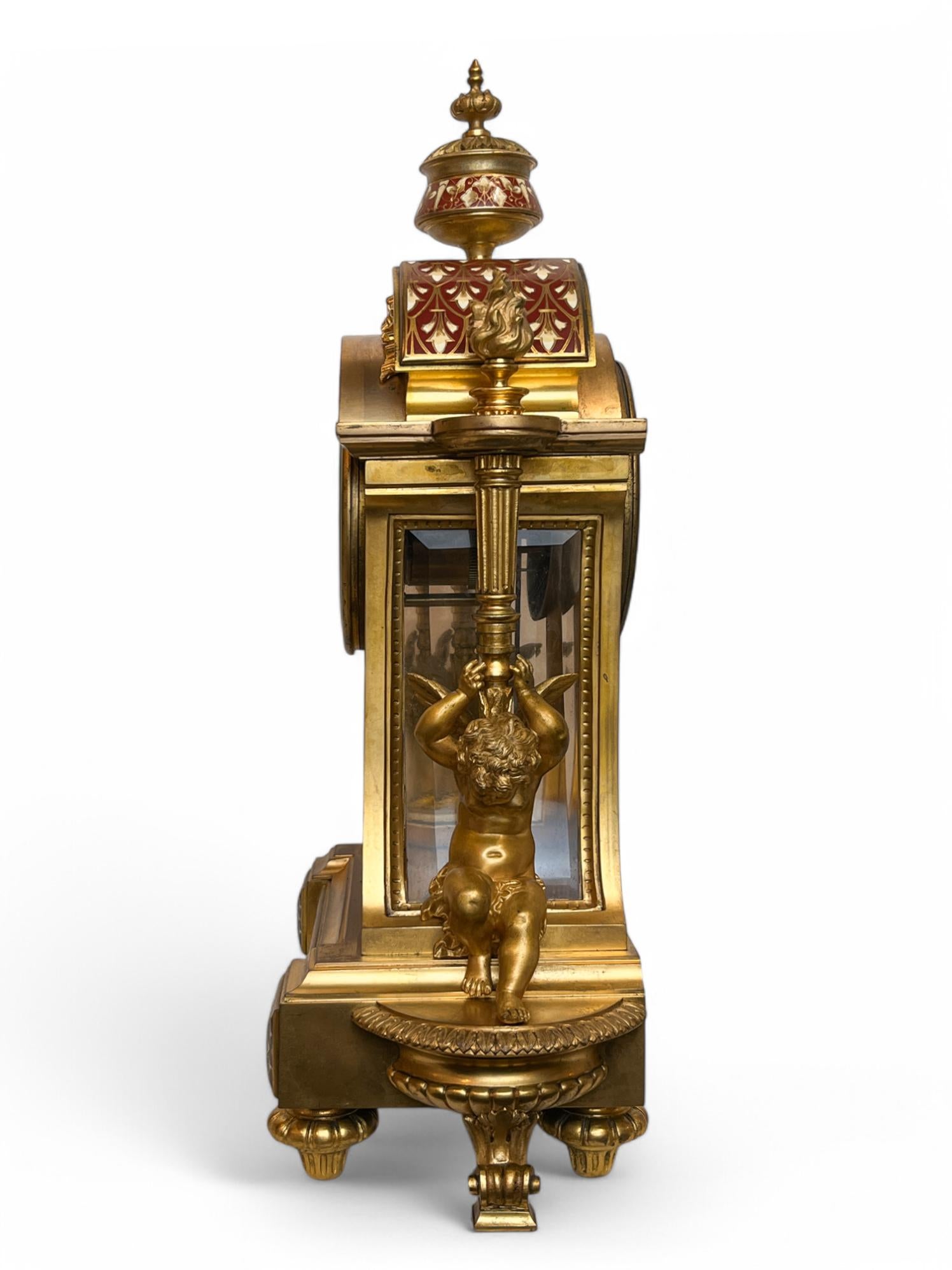 Napoleon III Gilt-Bronze, Glass and Champlevé Enamel Mantel Clock For Sale 1