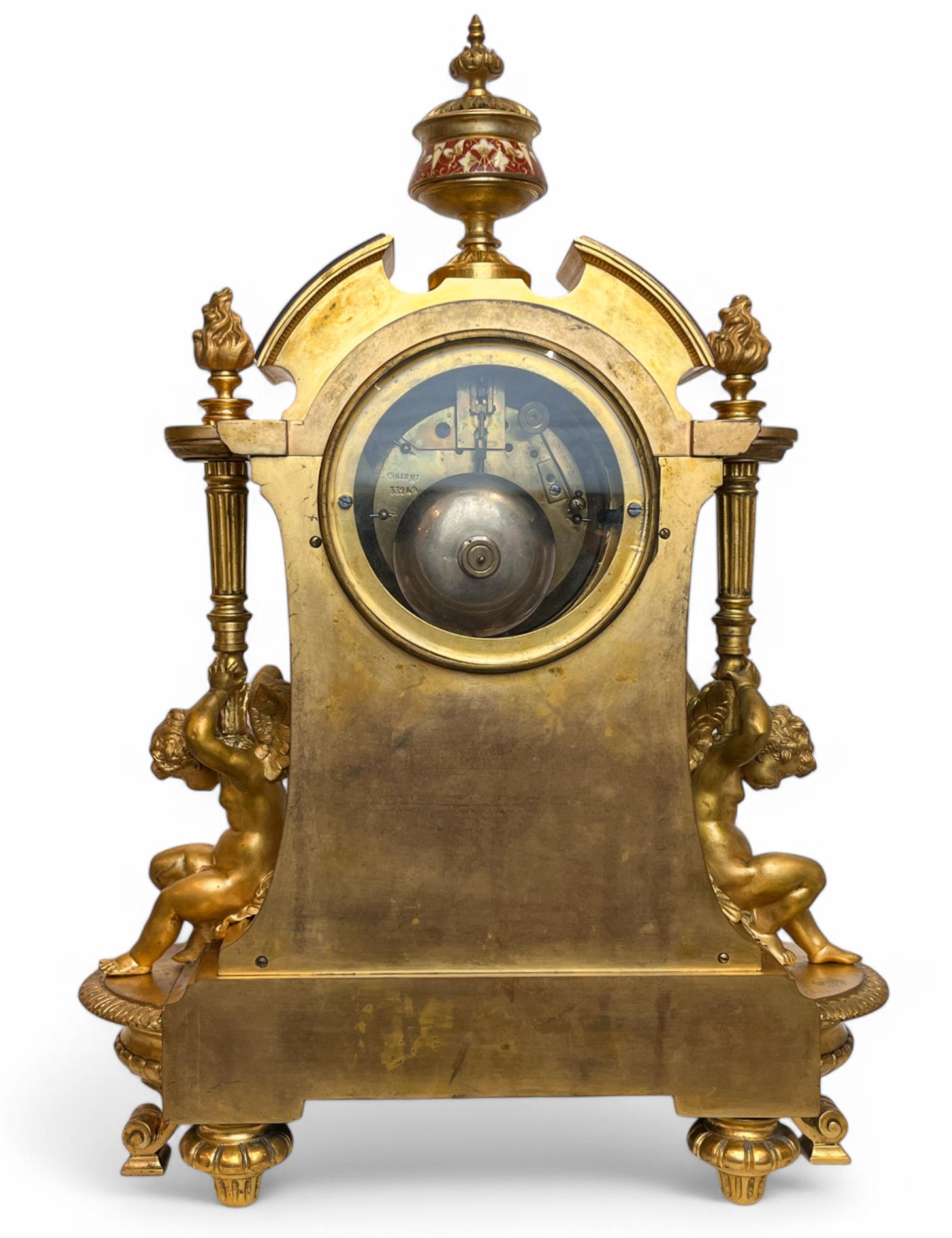 Napoleon III Gilt-Bronze, Glass and Champlevé Enamel Mantel Clock For Sale 2