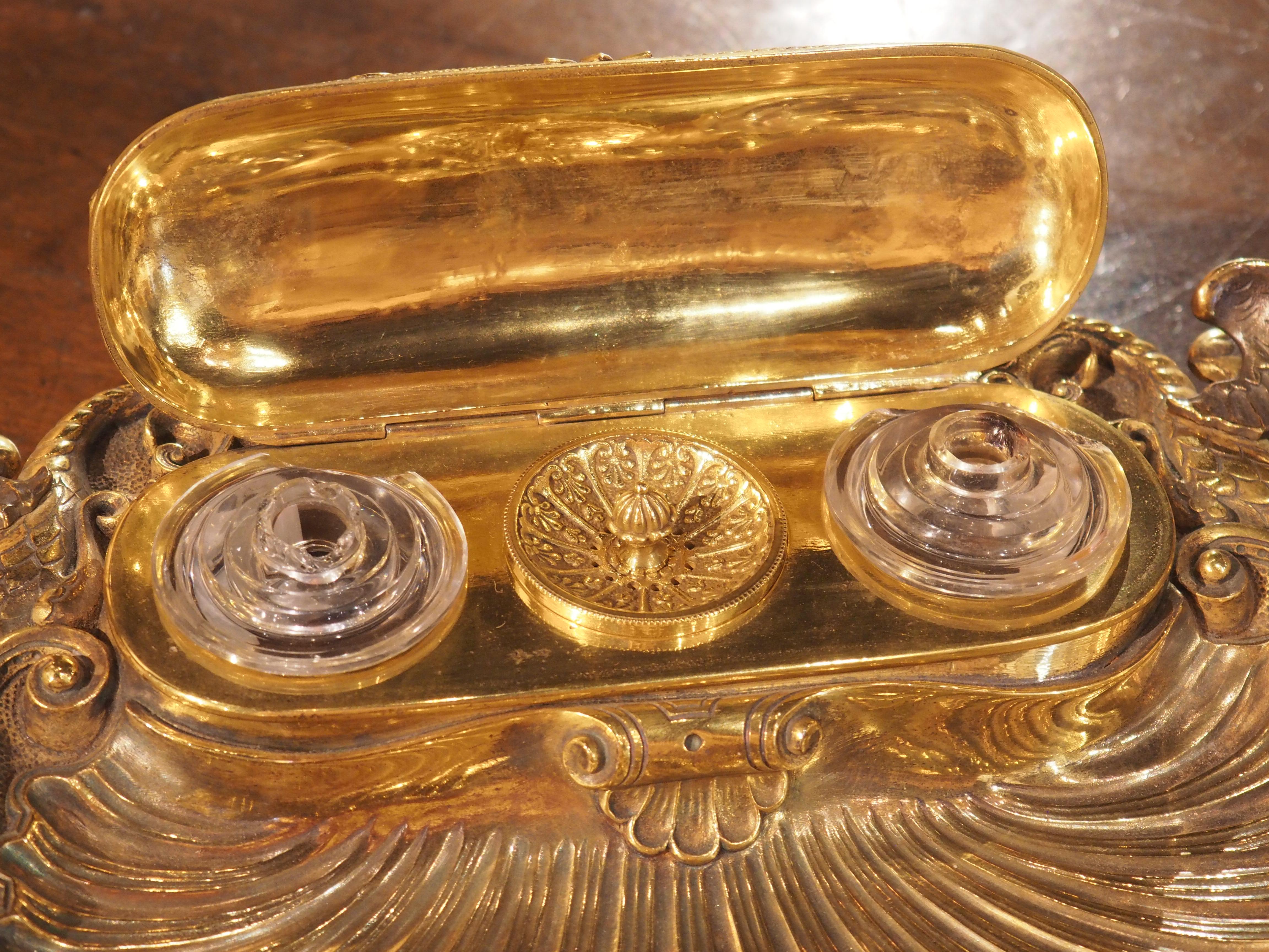 Napoleon III Gilt Bronze Inkwell from France, C. 1840 For Sale 7