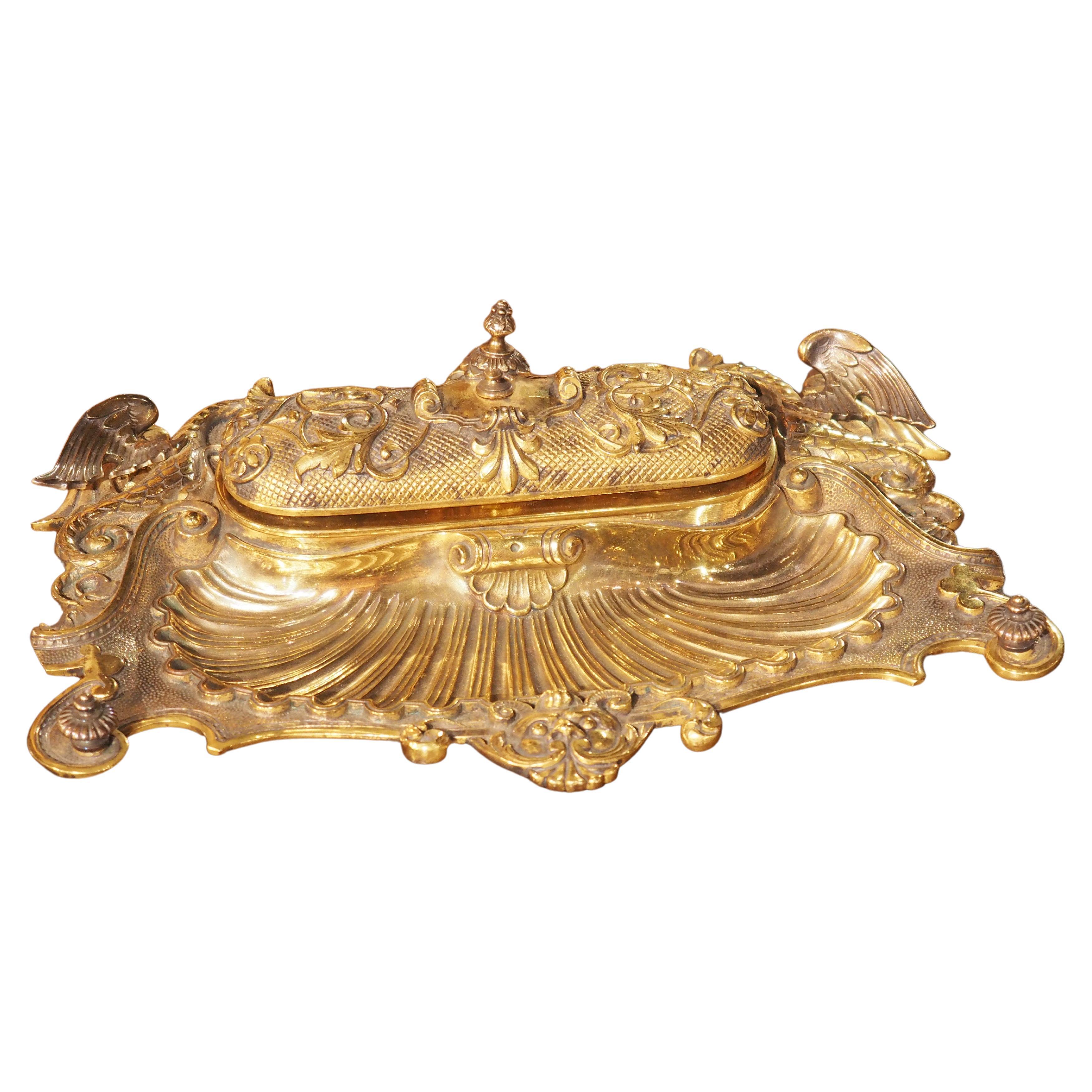 Napoleon III Gilt Bronze Inkwell from France, C. 1840 For Sale