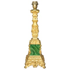 Napoleon III Gilt Bronze Malachite Column Lamp