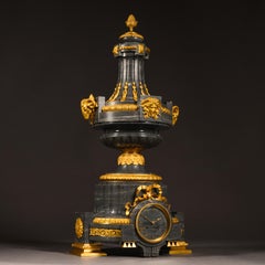 Napoleon III Gilt-Bronze Mounted Bleu Turquin Marble Three Piece-Clock Garniture