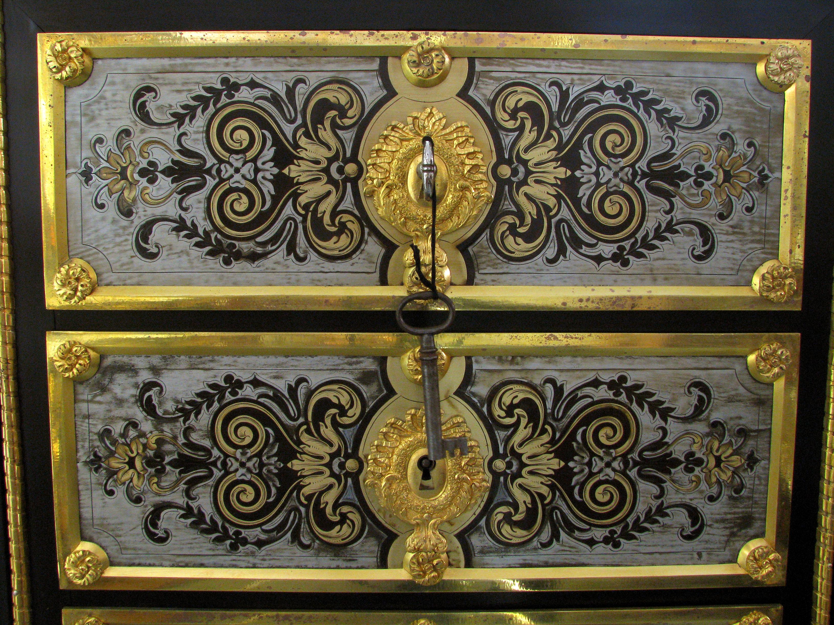 Napoleon III Gilt Bronze Mounted Boulle Style Marquetry Cabinet, Winckelsen For Sale 4