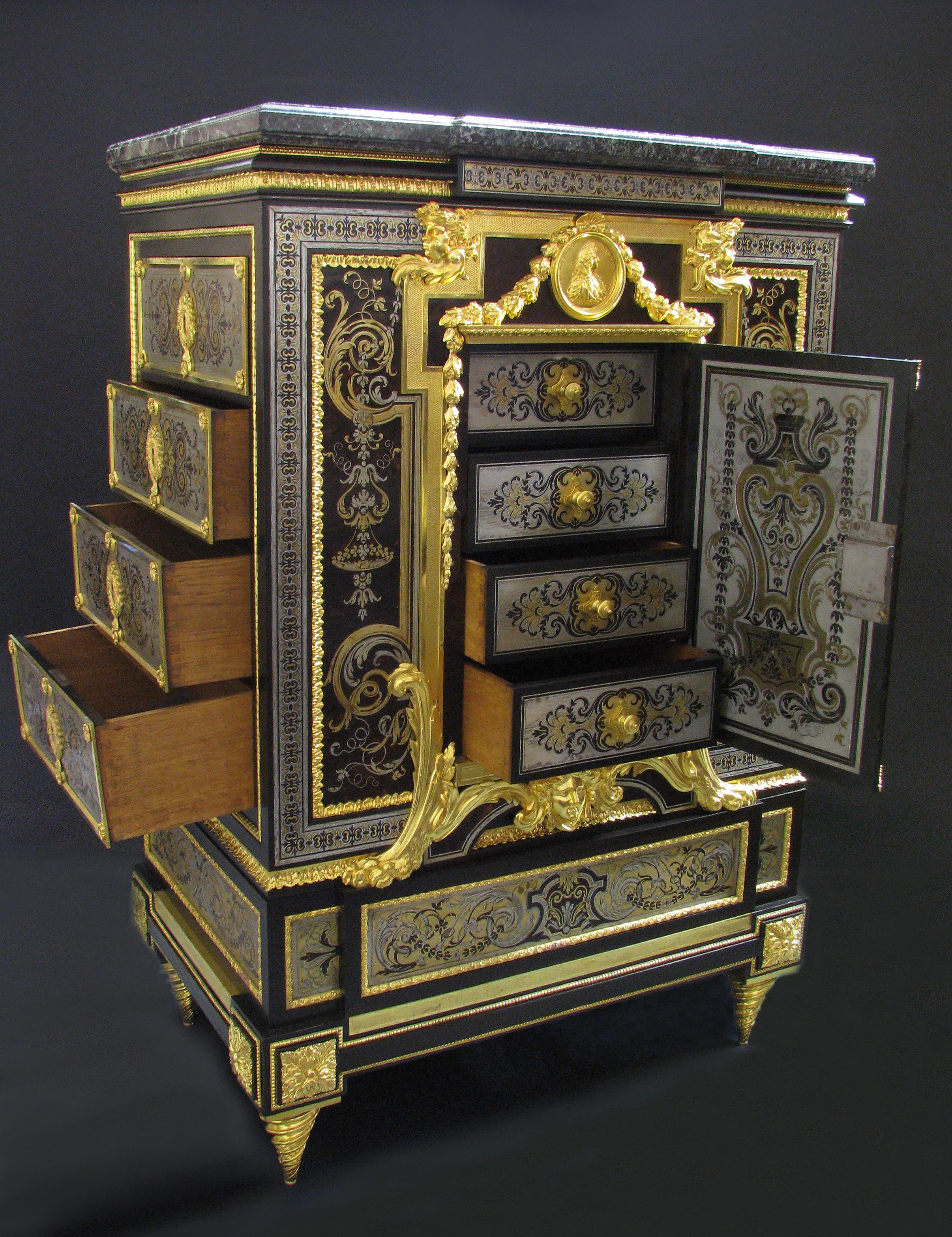 Belle Époque Napoleon III Gilt Bronze Mounted Boulle Style Marquetry Cabinet, Winckelsen For Sale
