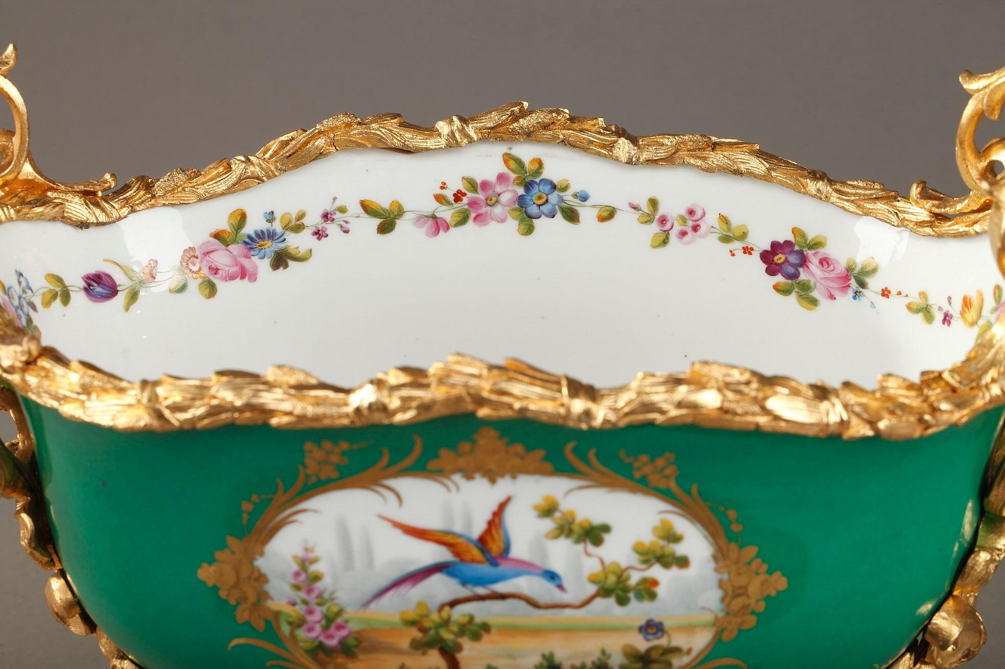 Napoleon III Gilt Bronze-Mounted Green Ground Porcelain Jardinière For Sale 9
