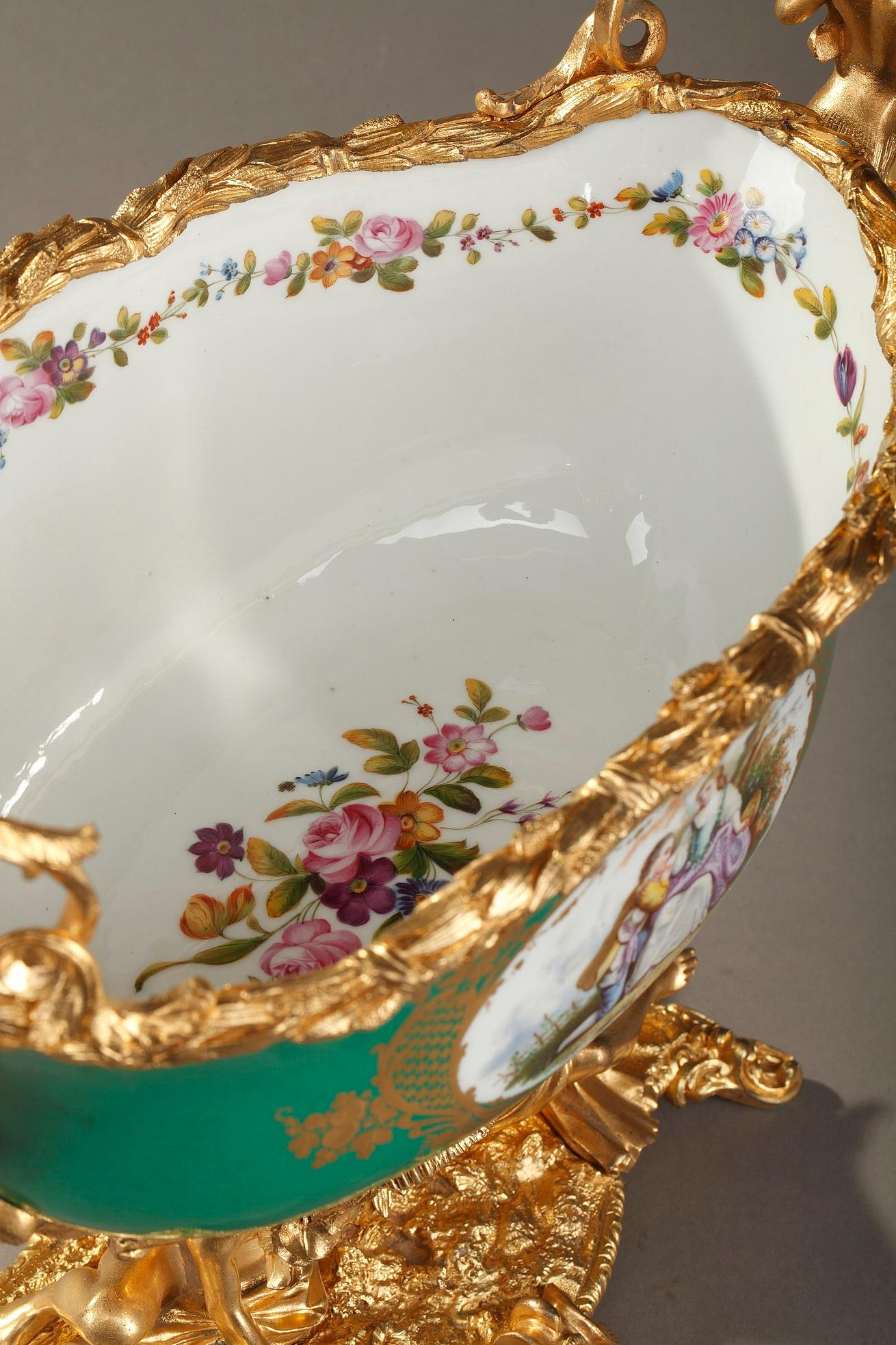 Napoleon III Gilt Bronze-Mounted Green Ground Porcelain Jardinière For Sale 12
