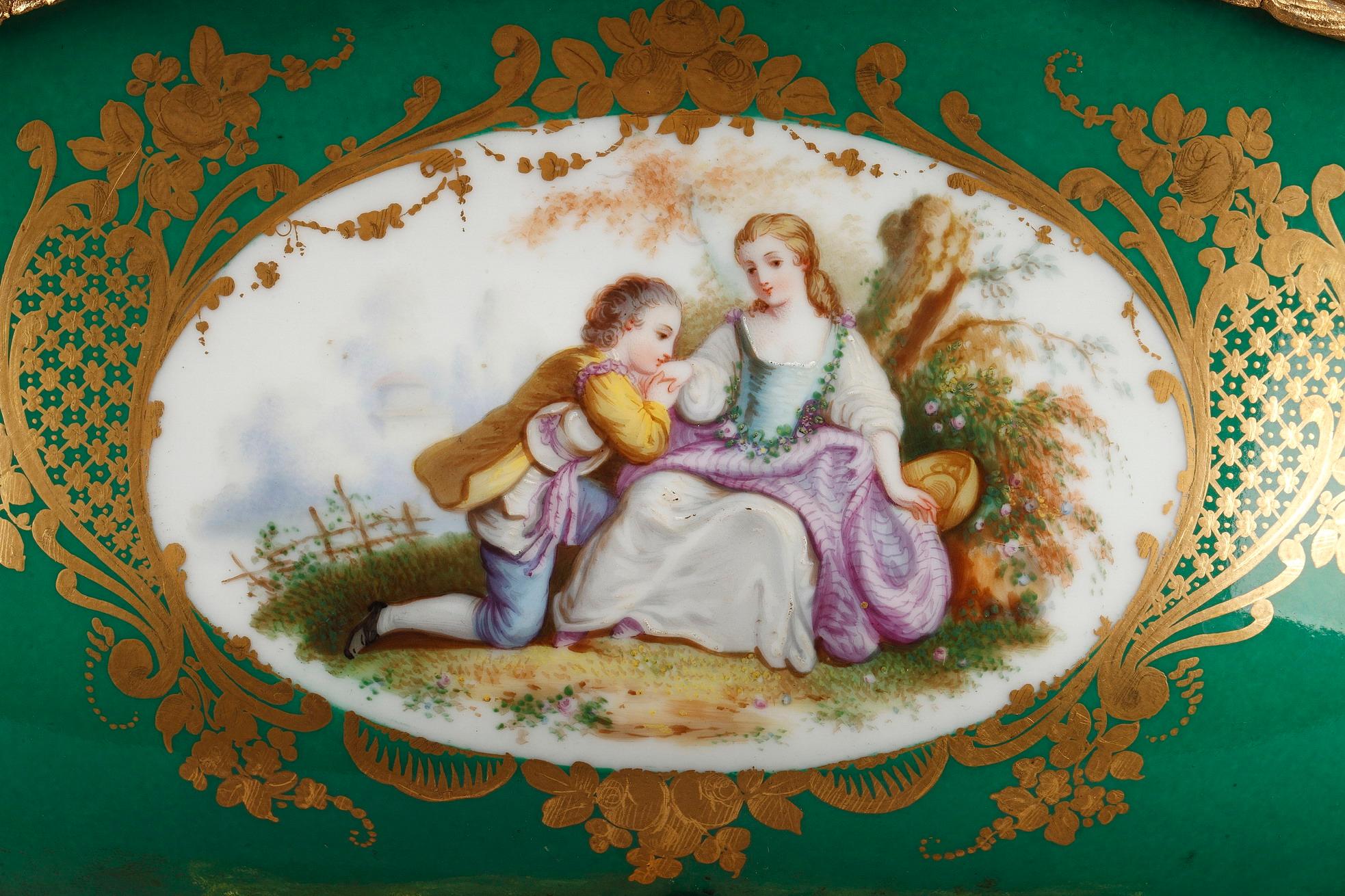 Louis XV Napoleon III Gilt Bronze-Mounted Green Ground Porcelain Jardinière For Sale