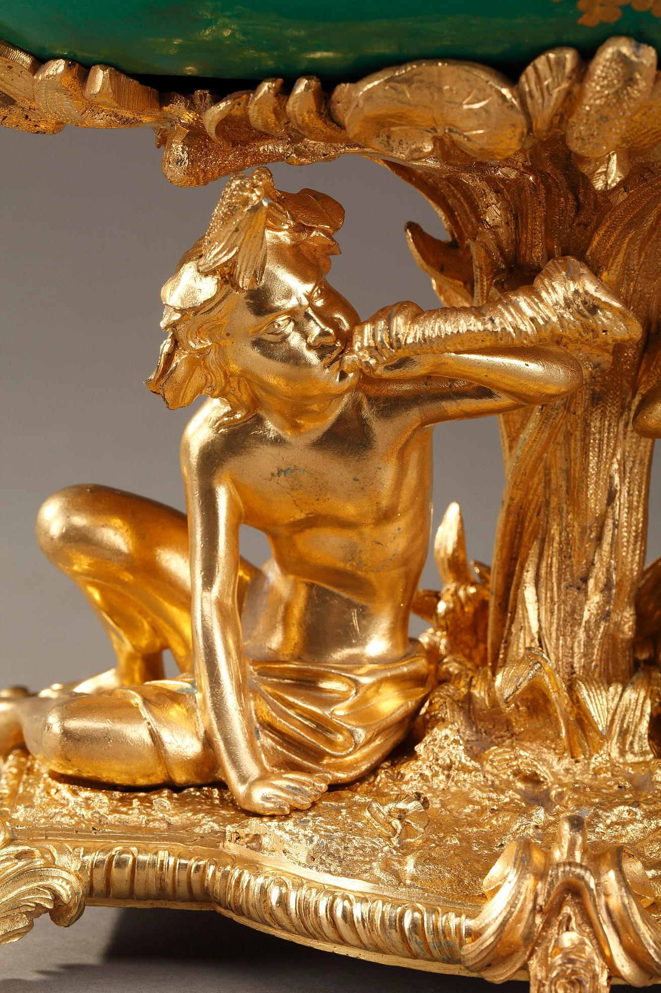 19th Century Napoleon III Gilt Bronze-Mounted Green Ground Porcelain Jardinière For Sale