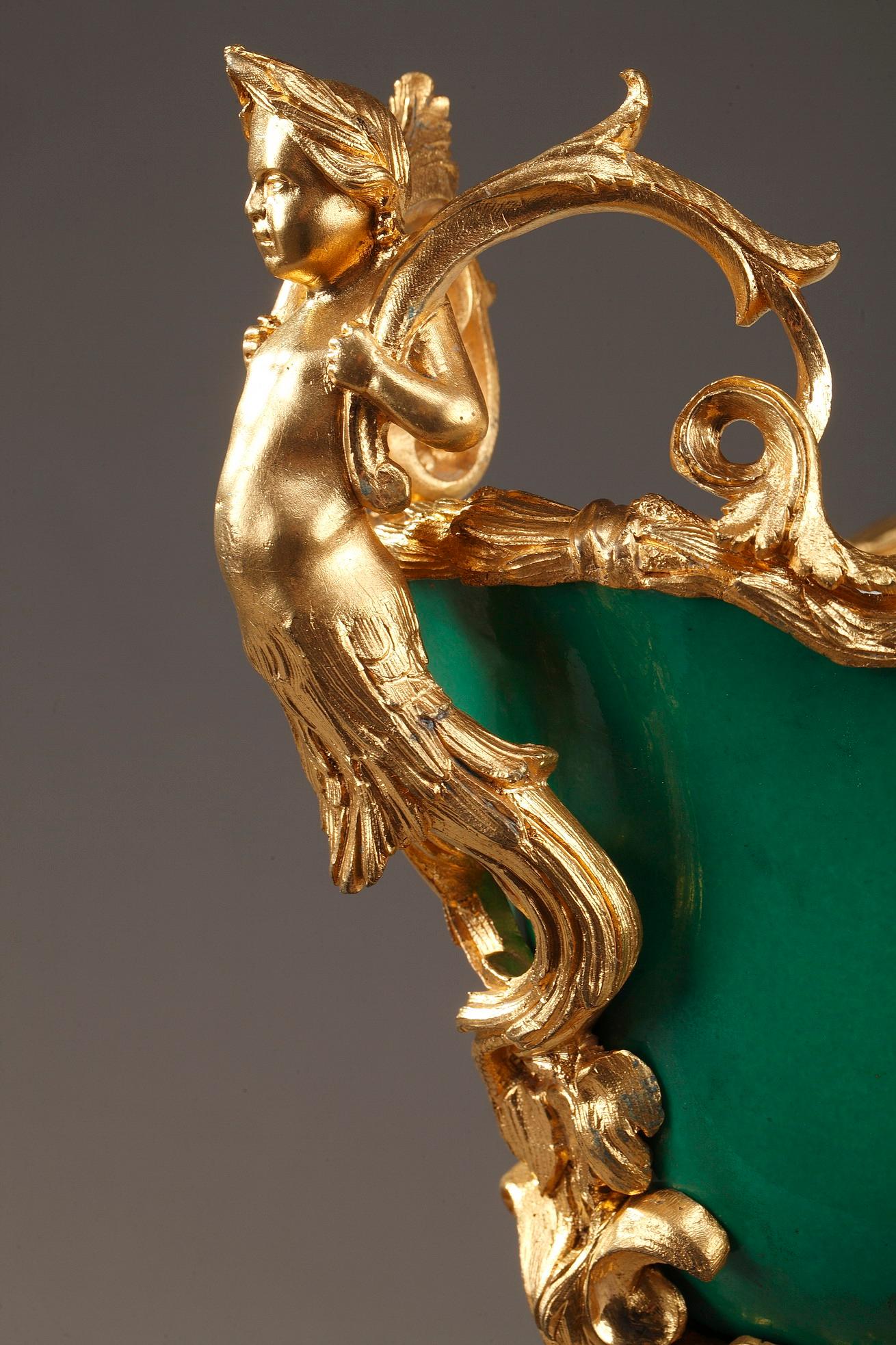 Napoleon III Gilt Bronze-Mounted Green Ground Porcelain Jardinière For Sale 2