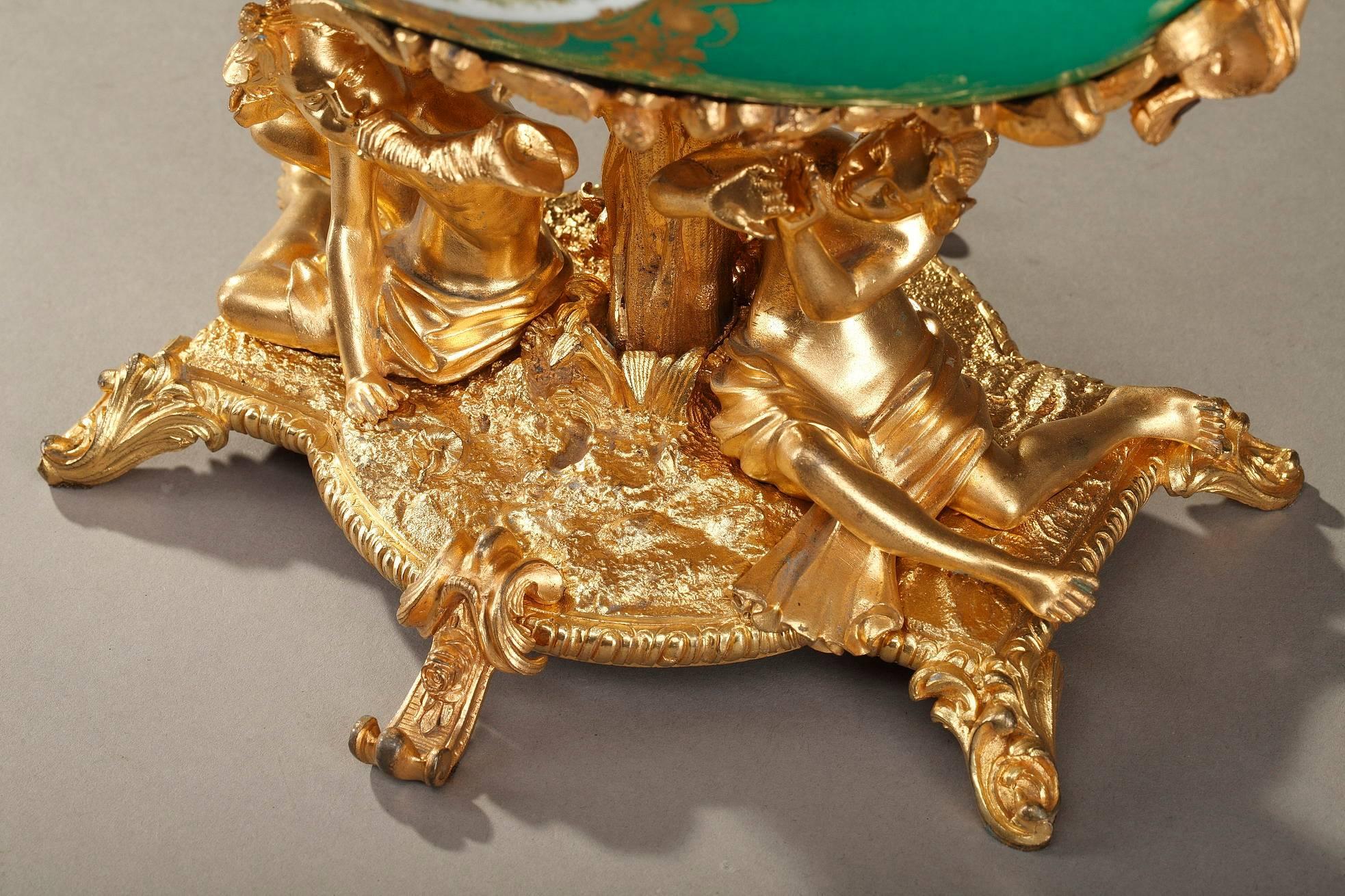 Napoleon III Gilt Bronze-Mounted Green Ground Porcelain Jardinière For Sale 3