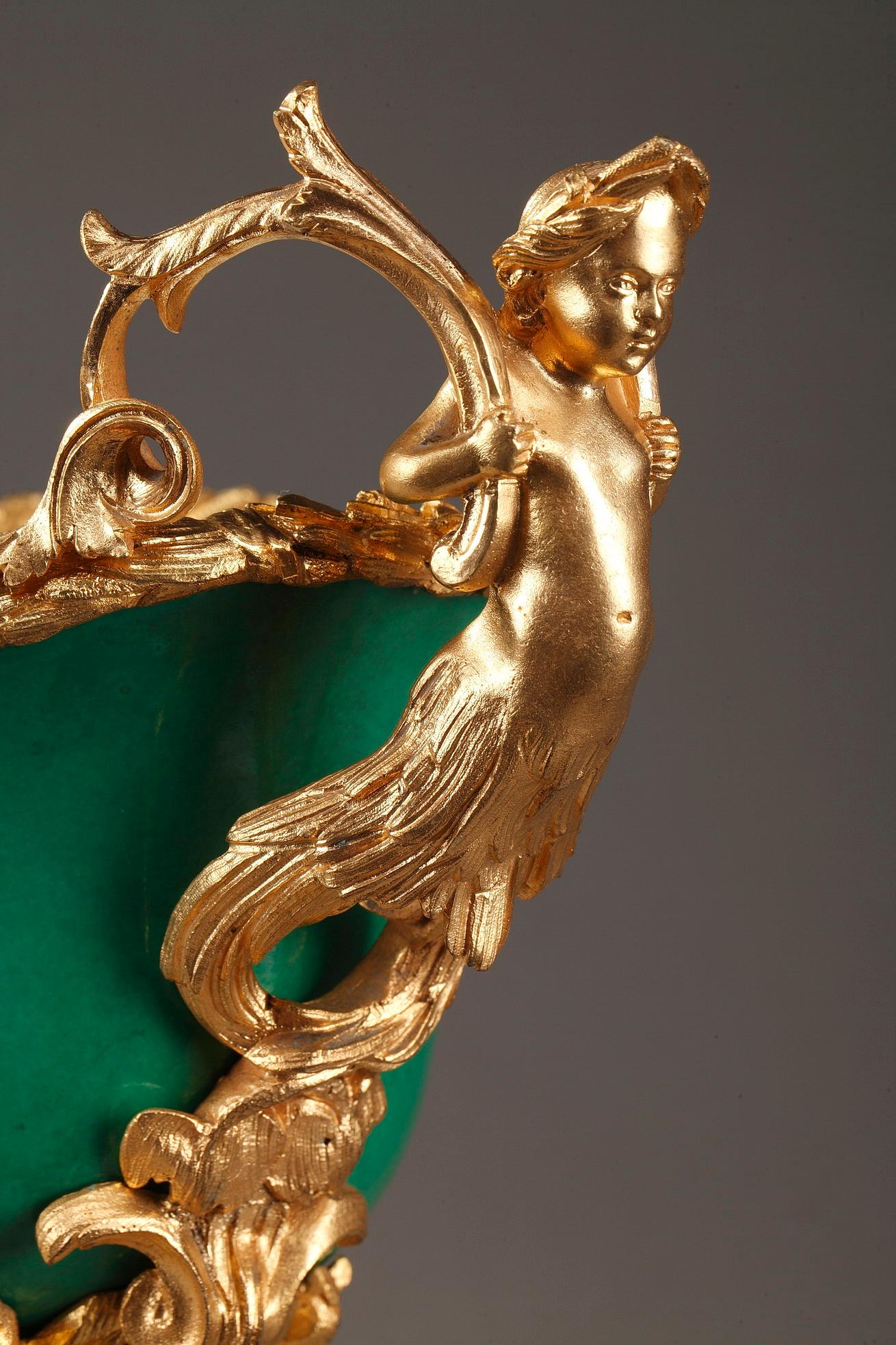 Napoleon III Gilt Bronze-Mounted Green Ground Porcelain Jardinière For Sale 3