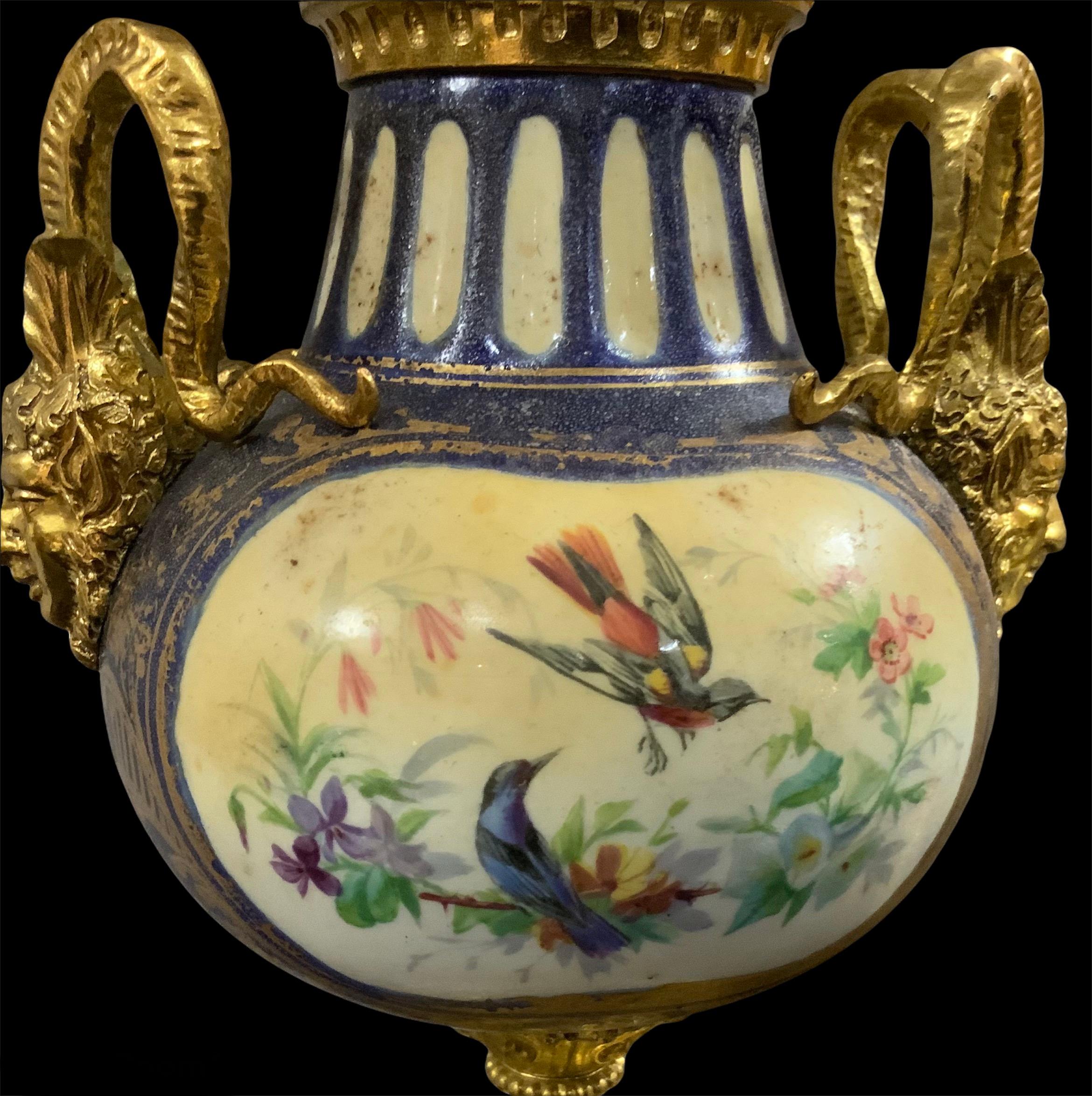 Napoleon III Gilt Bronze Mounted Sevres Style Porcelain Mantel Clock Garniture 6