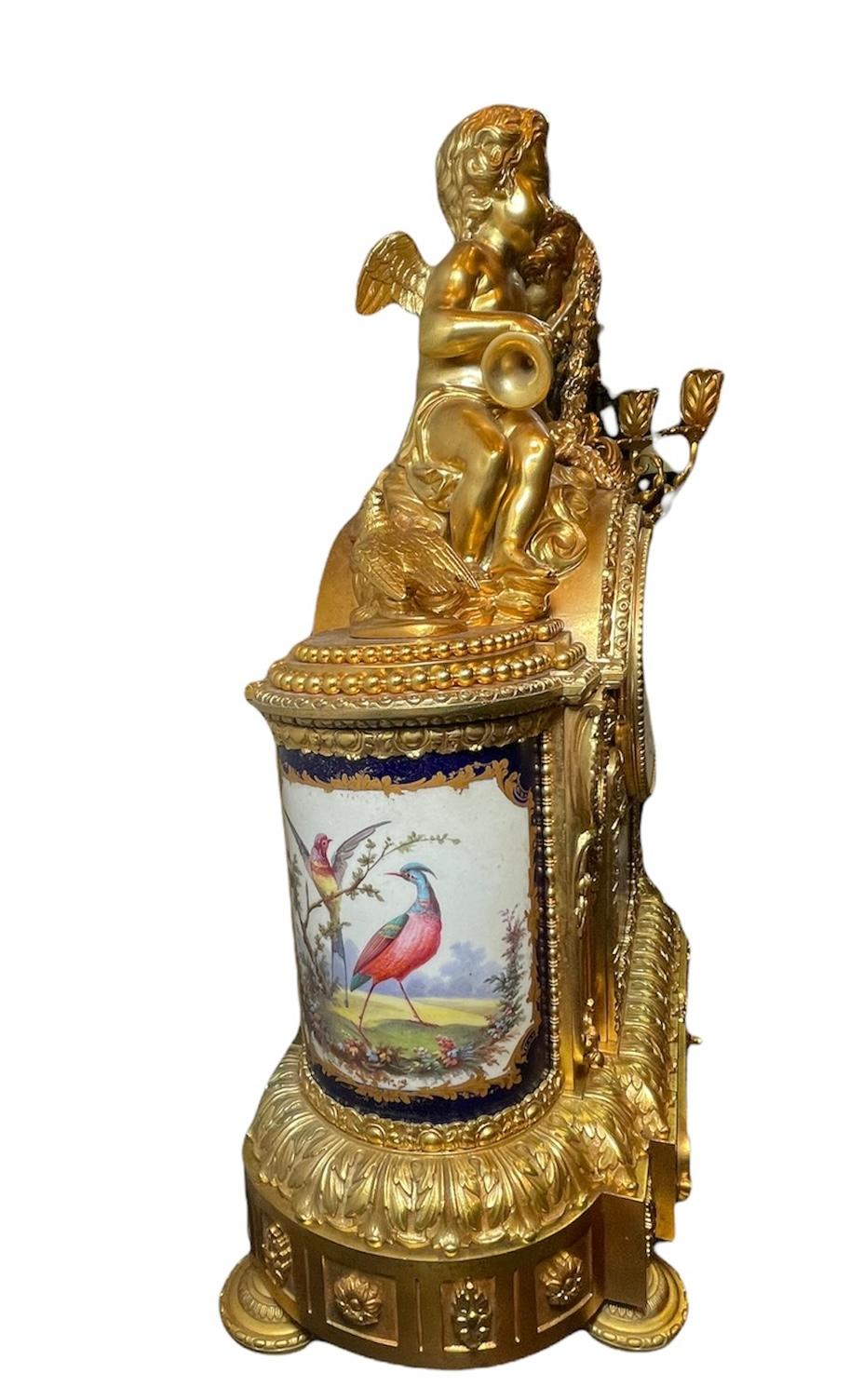 Napoleon III Gilt Bronze Mounted Sevres Style Porcelain Mantel Clock Garniture 10