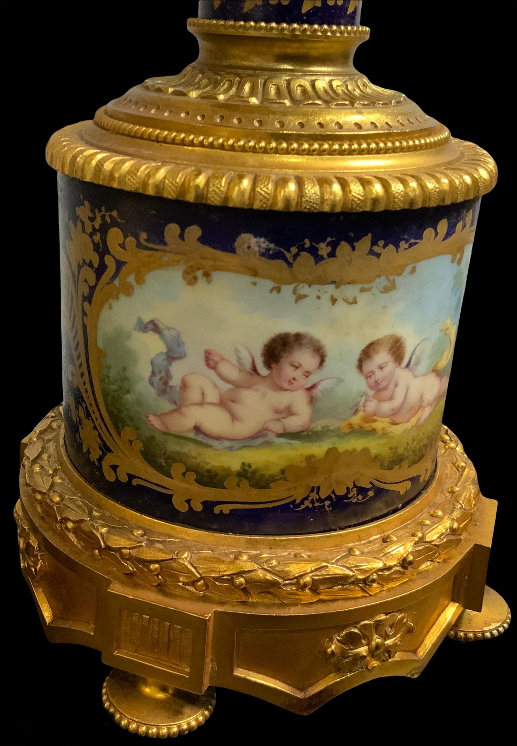 Napoleon III Gilt Bronze Mounted Sevres Style Porcelain Mantel Clock Garniture 3