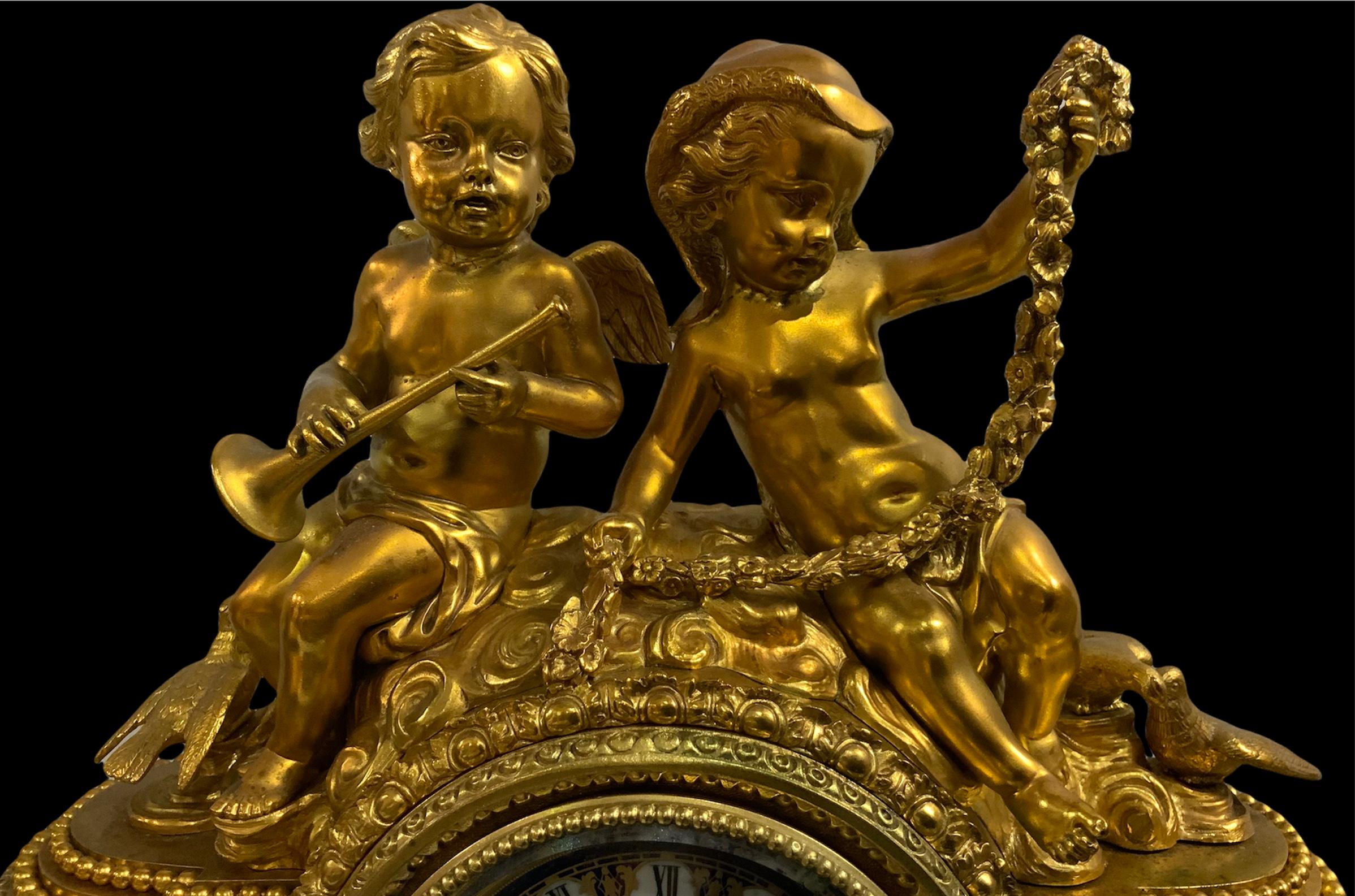 Napoleon III Gilt Bronze Mounted Sevres Style Porcelain Mantel Clock Garniture 4