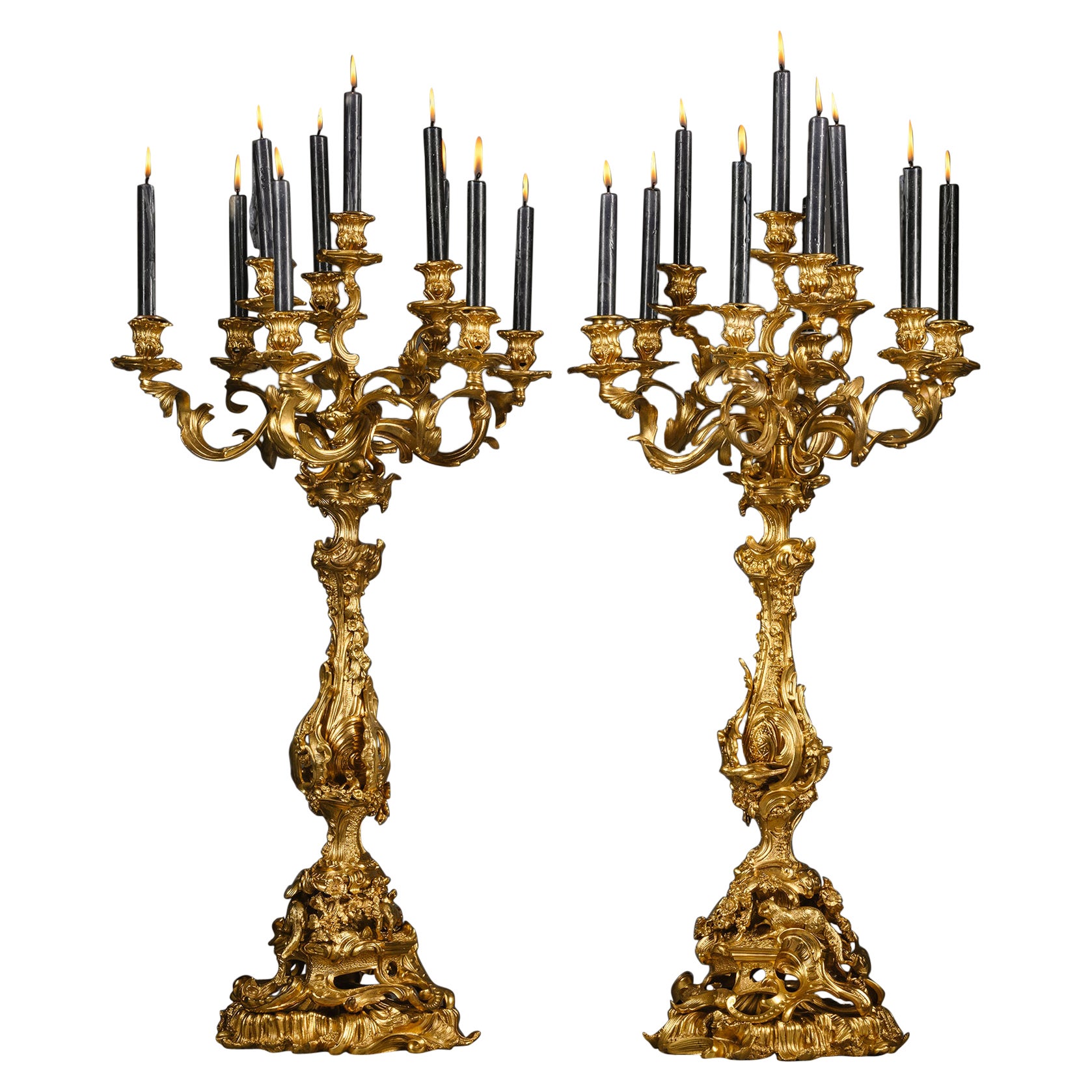 Napoleon III Gilt-Bronze Nine-Light Candelabra, Emblematic of Hunting For Sale