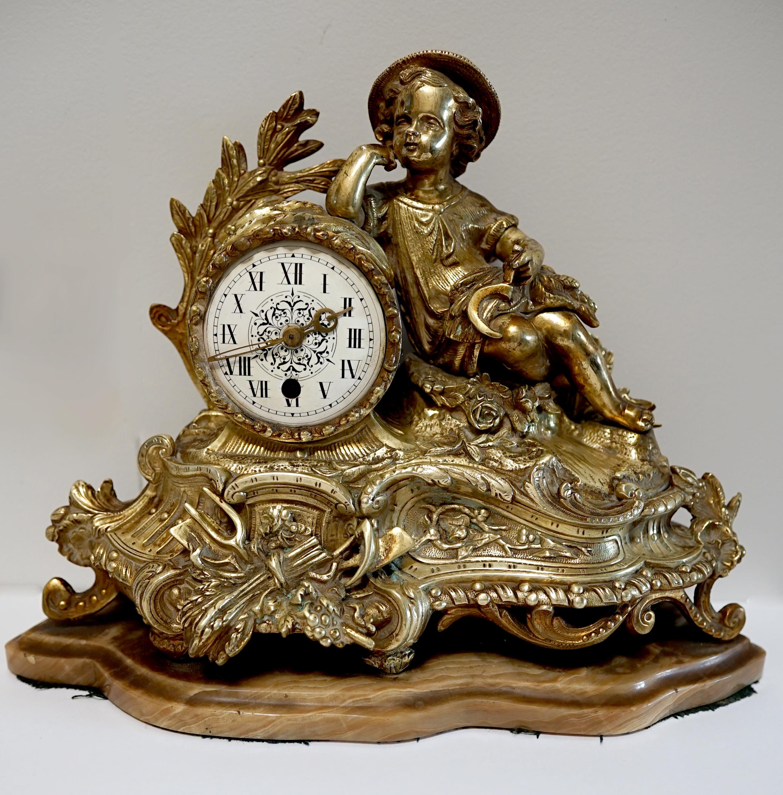 Napoleon III Gilt Ormolu Mantel Clock For Sale 6
