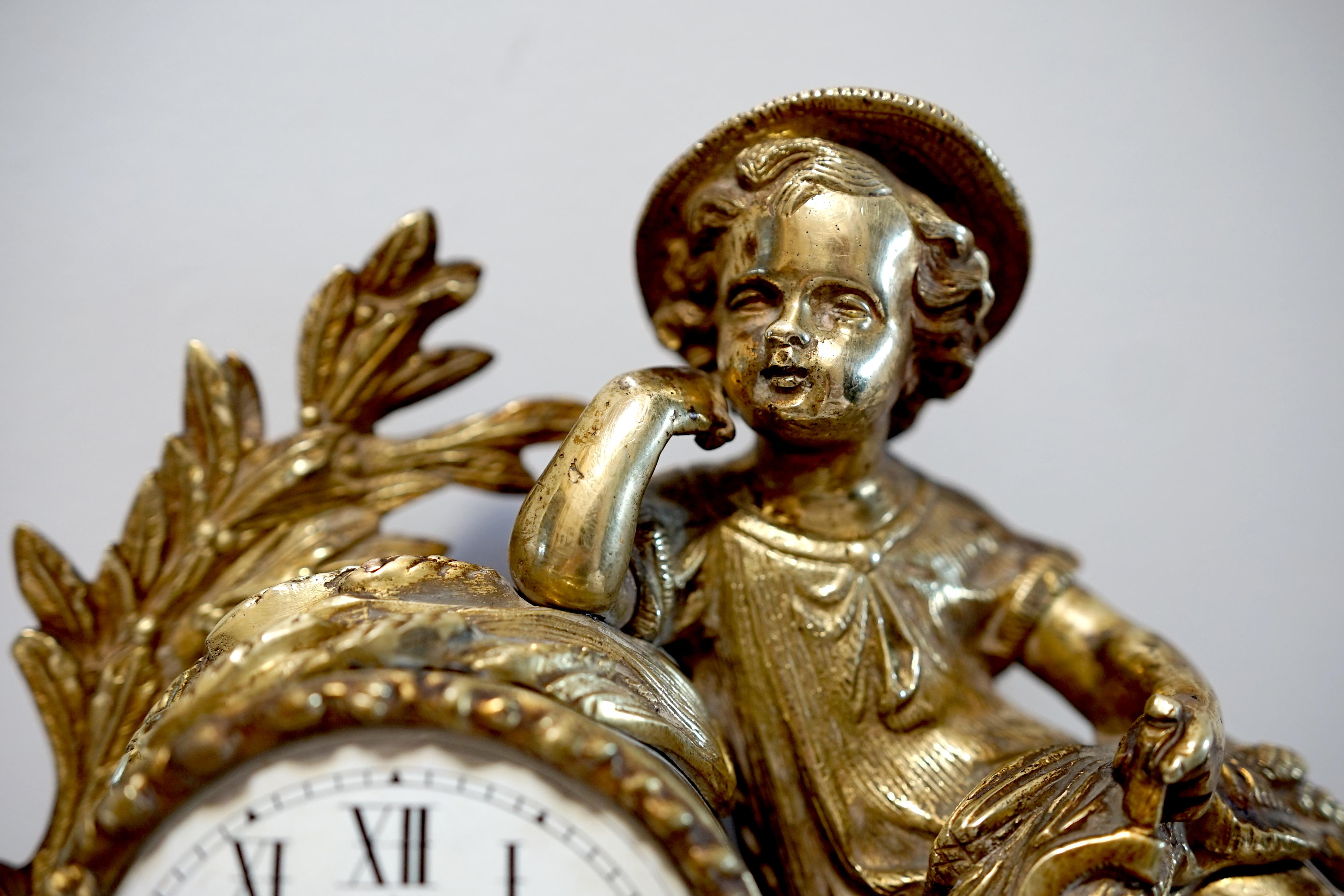 Napoleon III Gilt Ormolu Mantel Clock In Good Condition For Sale In Lomita, CA