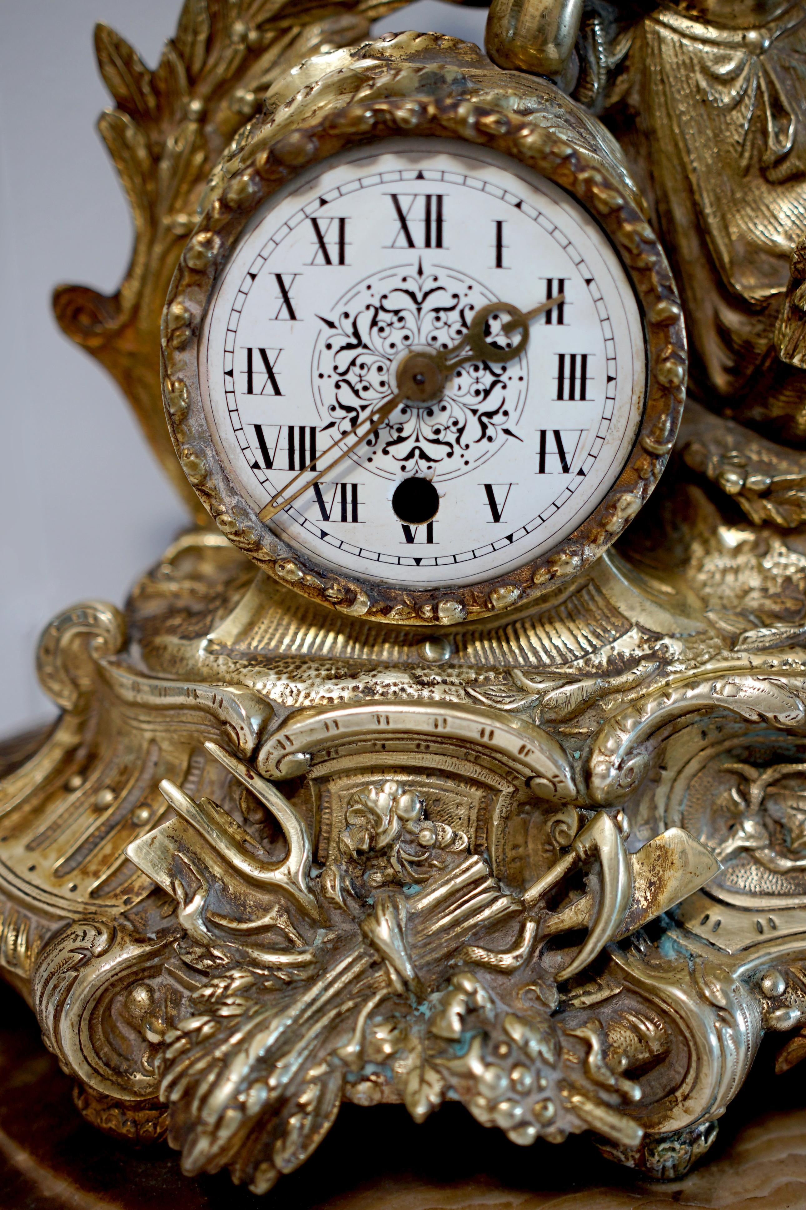 Brass Napoleon III Gilt Ormolu Mantel Clock For Sale