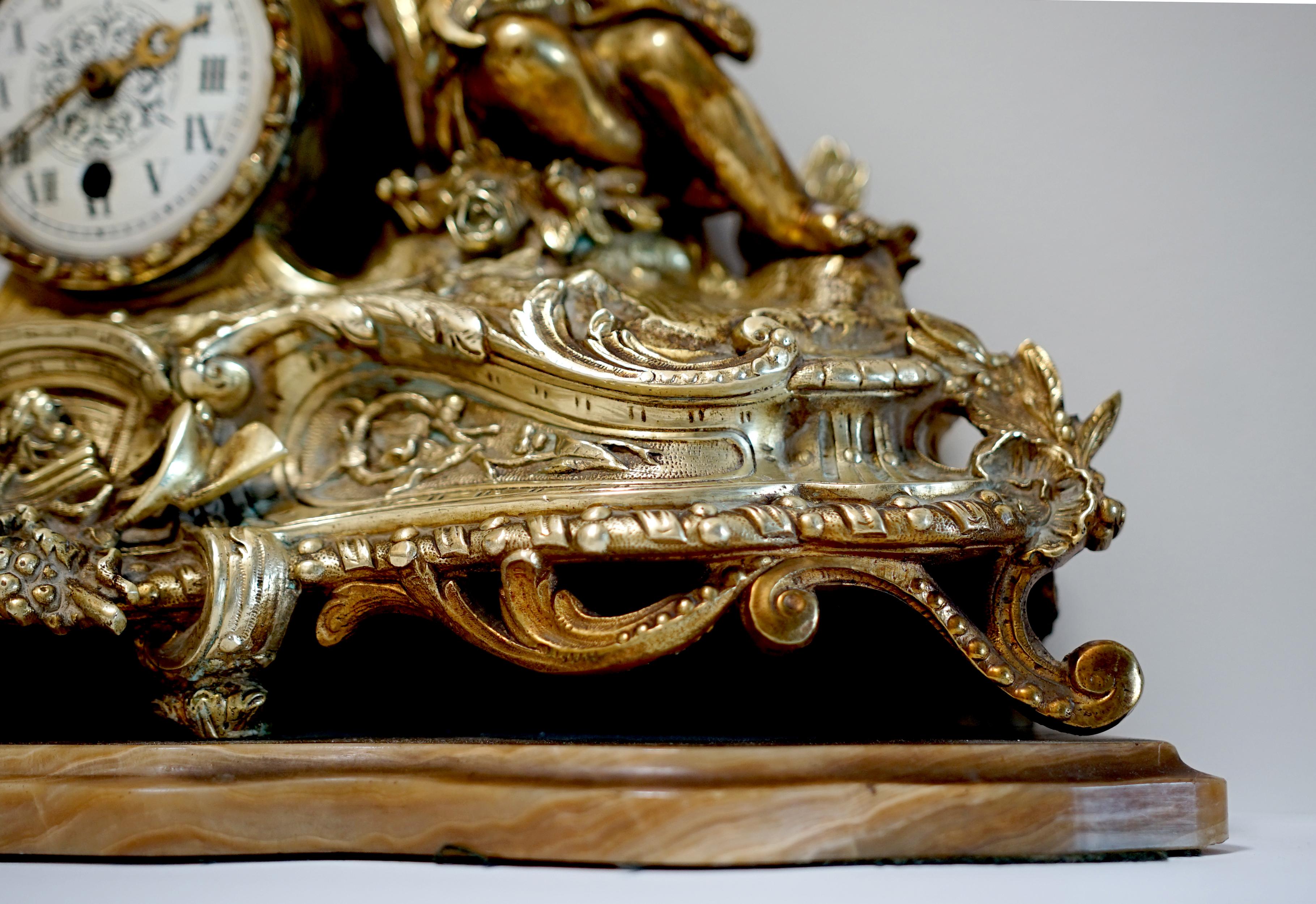 Napoleon III Gilt Ormolu Mantel Clock For Sale 2