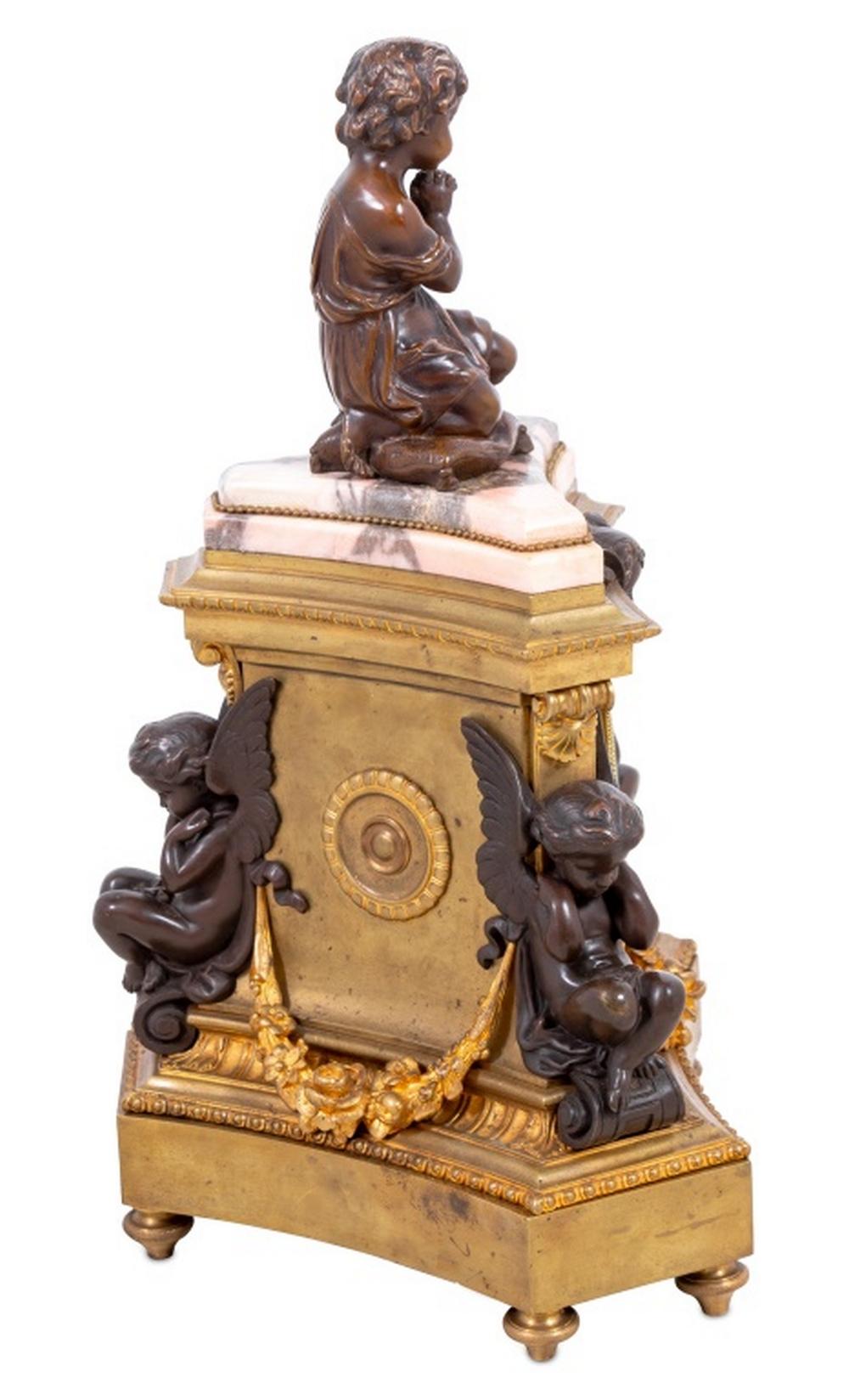 19th Century Napoleon III Gilt & Patinated Bronze Figural Clock For Sale