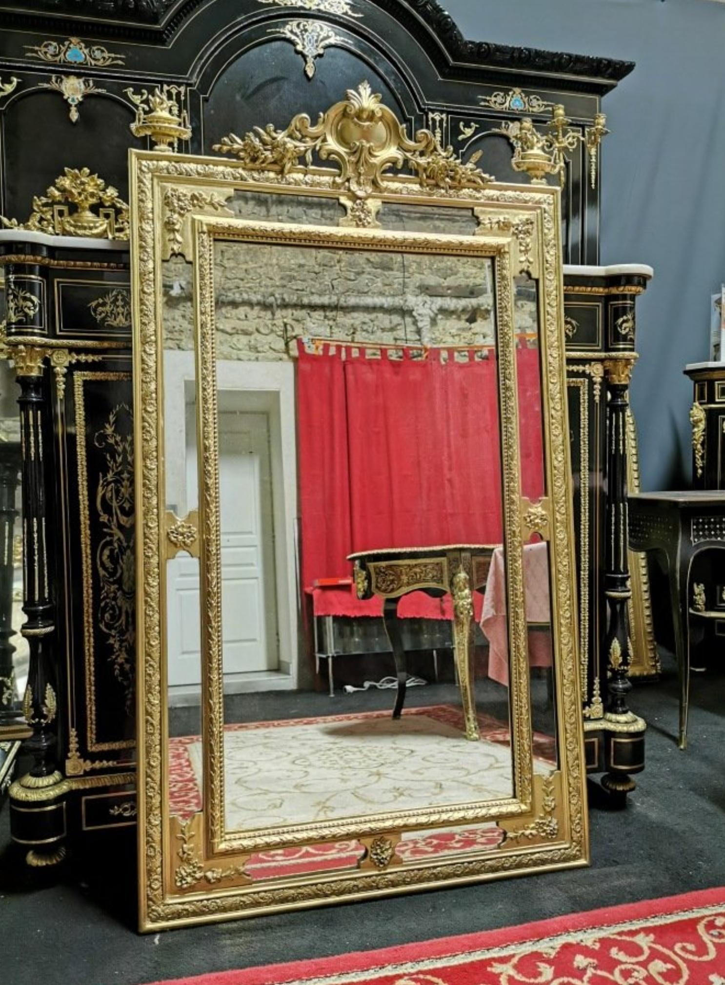 French Napoleon III Gilt Wall Mirror, France, 19th Century