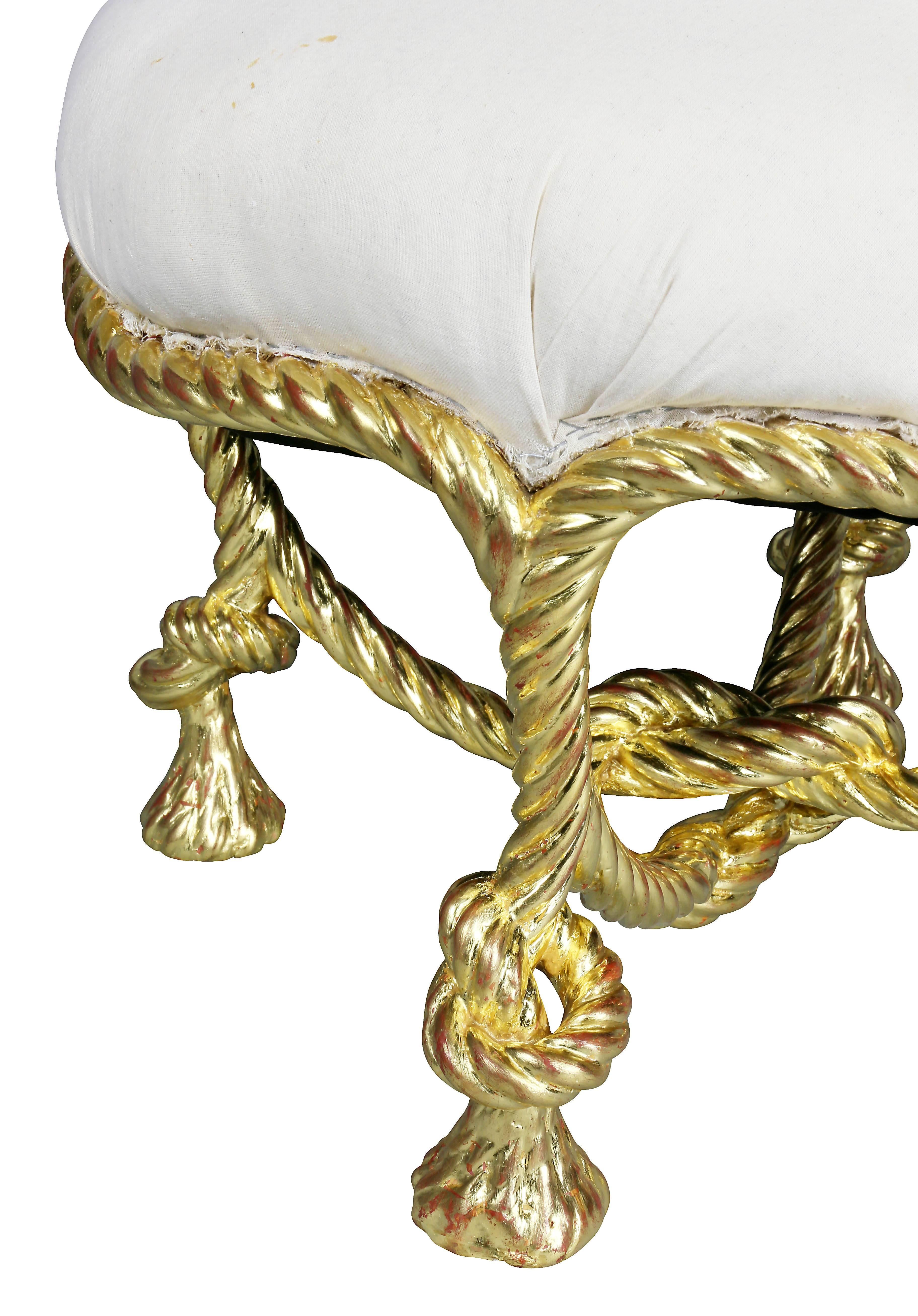 Mid-19th Century Napoleon III Giltwood Rope Tabouret For Sale