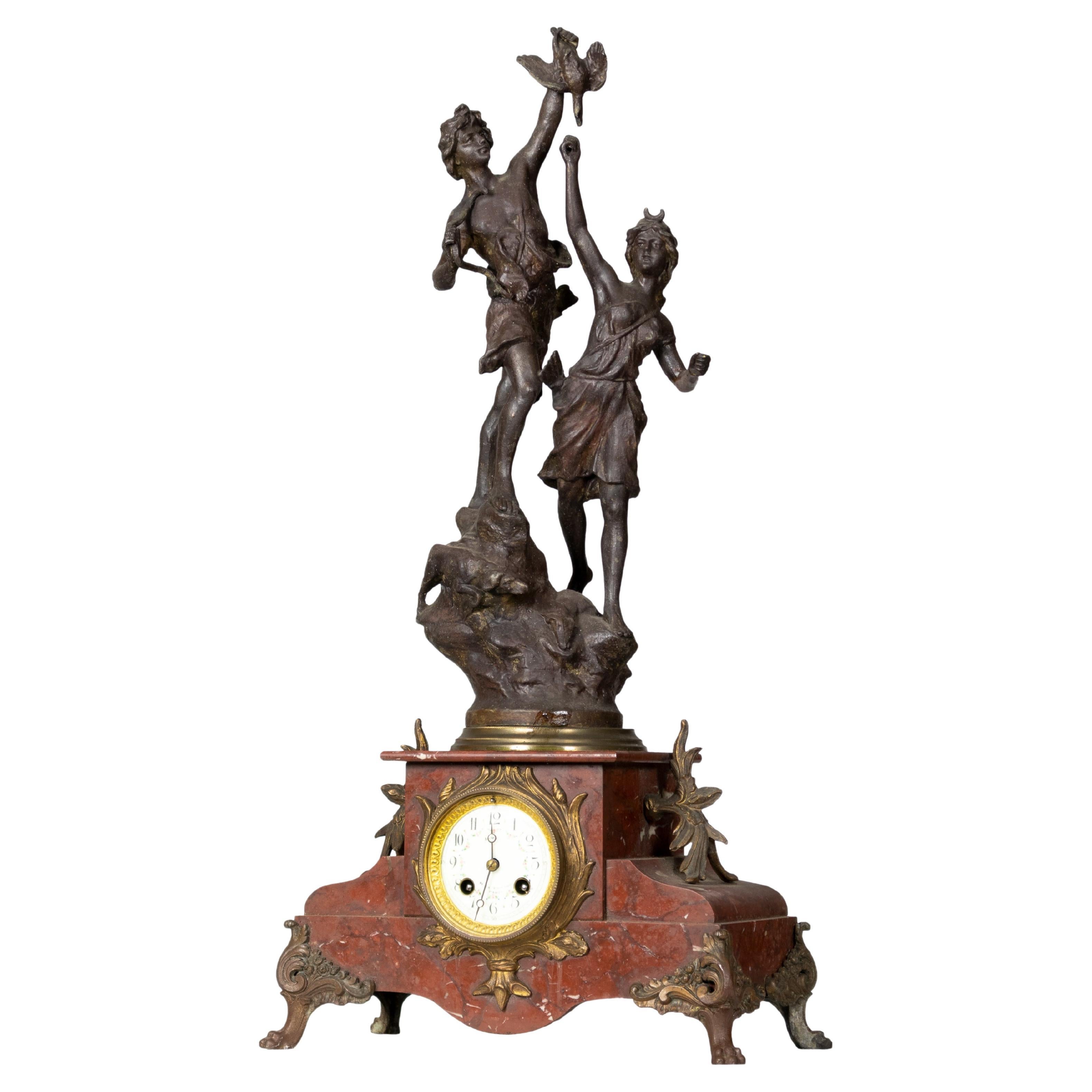 Horloge de cheminée Napoléon III Déesse Diane, 19e siècle en vente