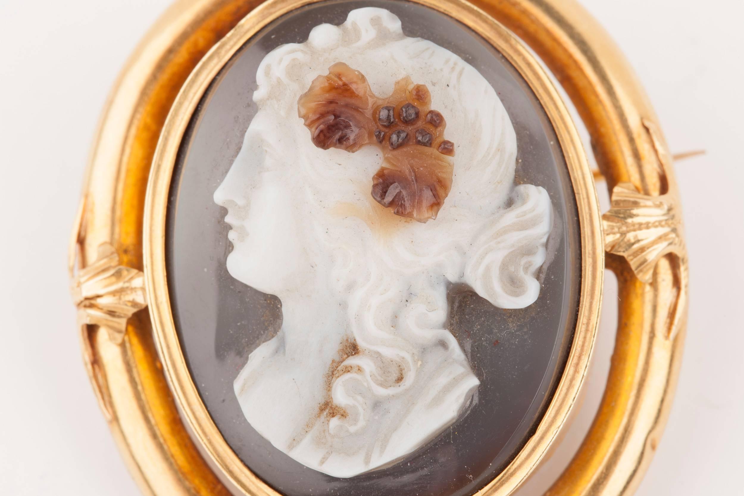 Napoleon III Gold and Agate  Cameo Brooch 6