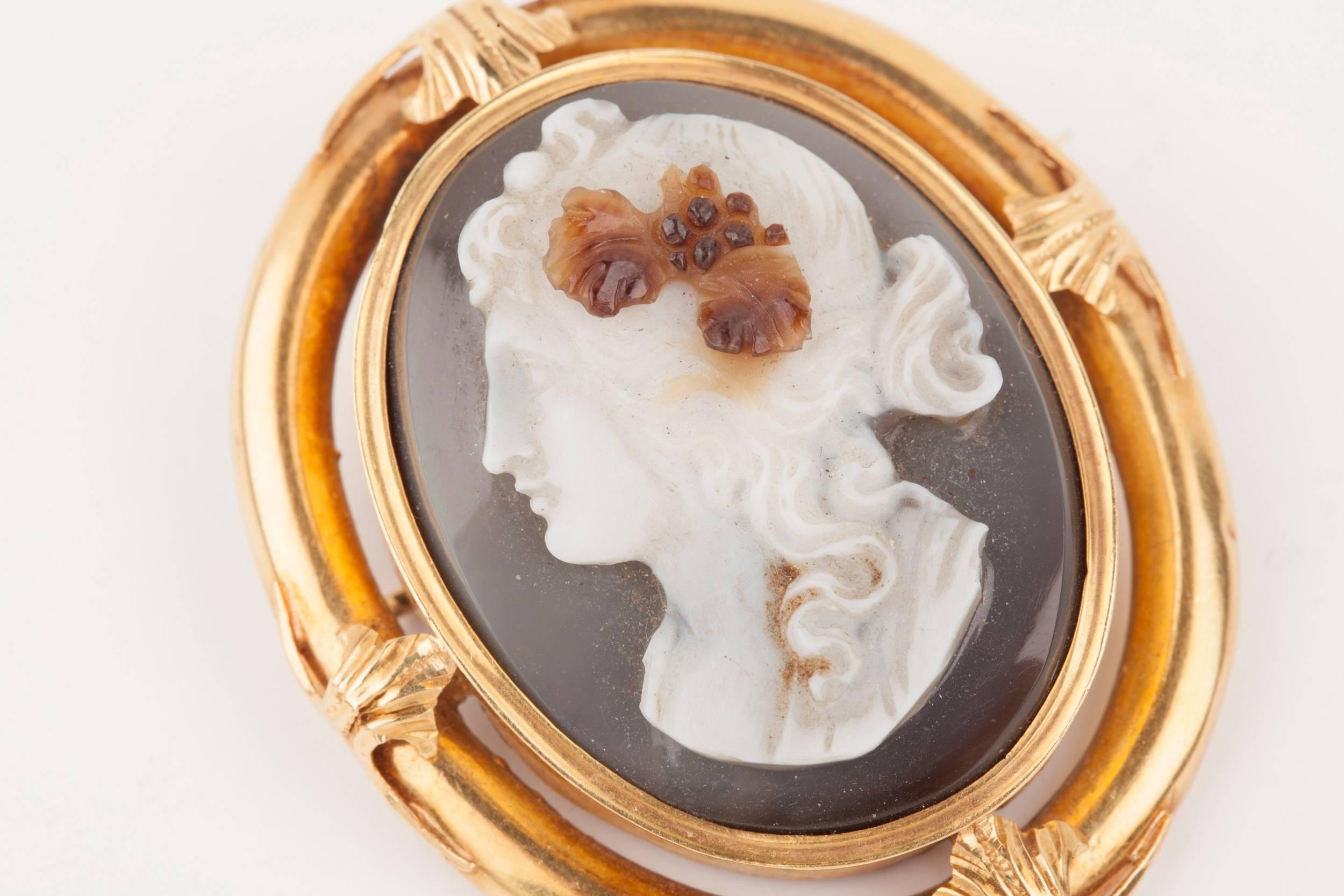 Napoleon III Gold and Agate  Cameo Brooch 5