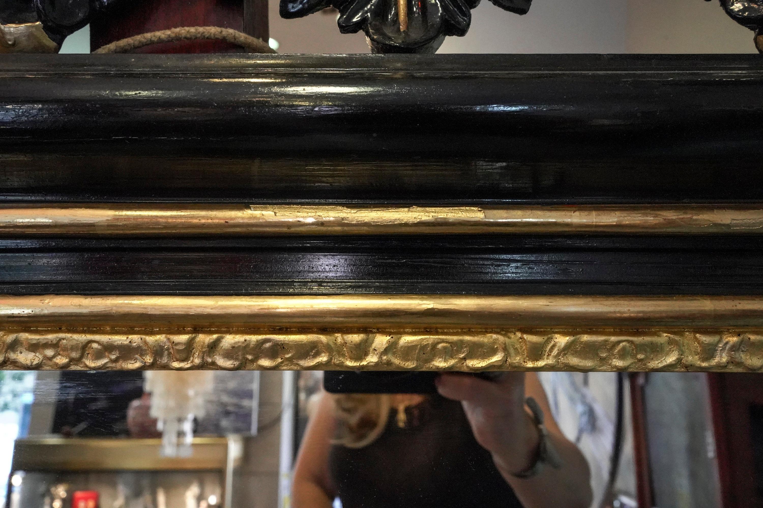 Napoleon III Gold and Black Carved Wood French Wall Mirror, circa 1860 7