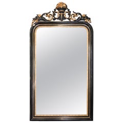 Napoleon III Gold and Black Carved Wood French Wall Mirror, circa 1860
