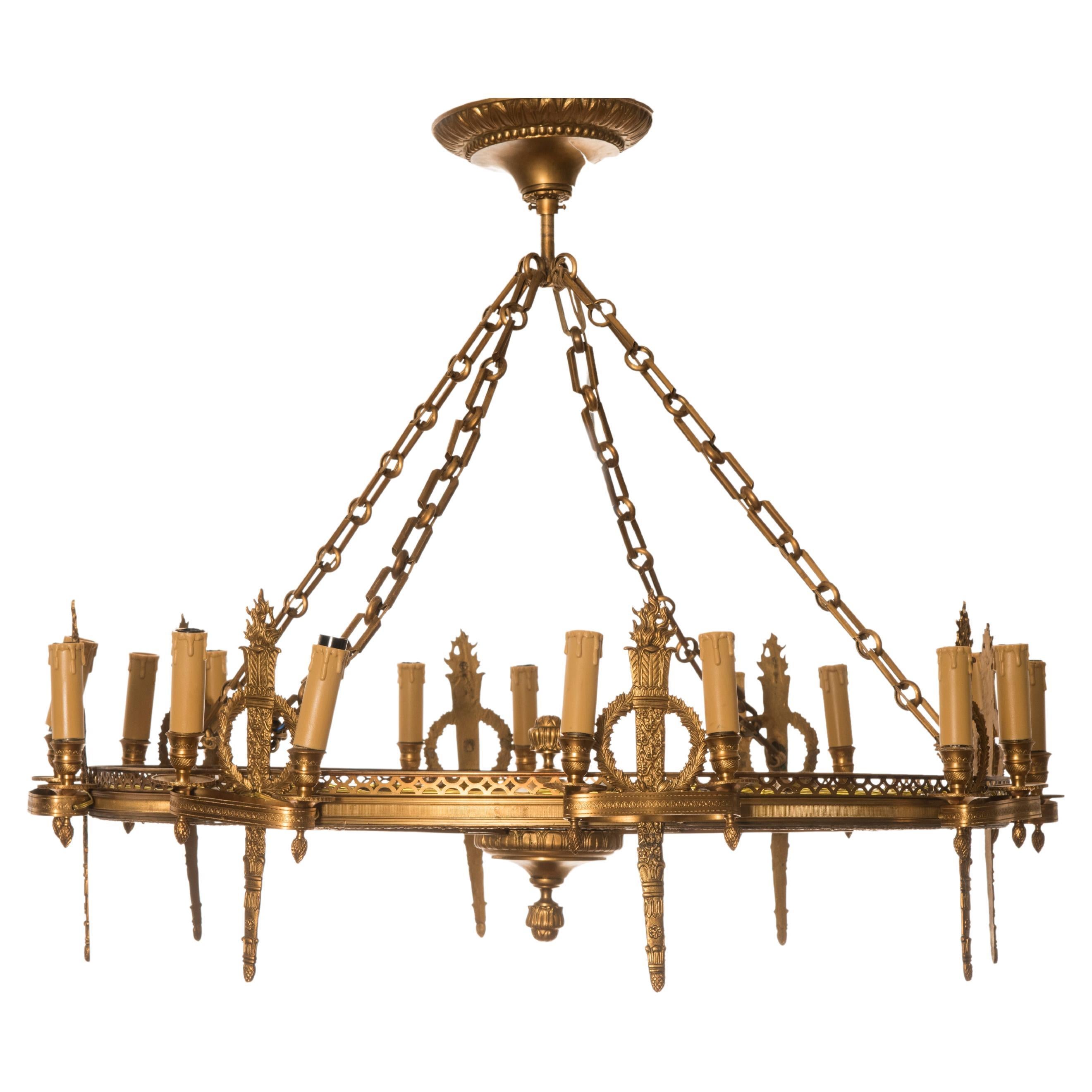 Napoleon III Golden Bronze Eight-Light Rounded Chandelier For Sale