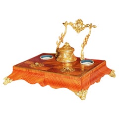 Napoleon III Inkwell Writing Case Rosewood Porcelain And Gilt Bronze