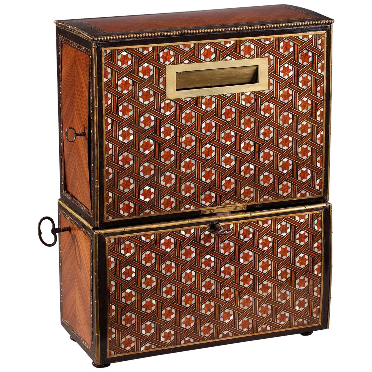 Napoleon III Inlaid Wood Marquetry Billet-Doux Cylinder Music Box