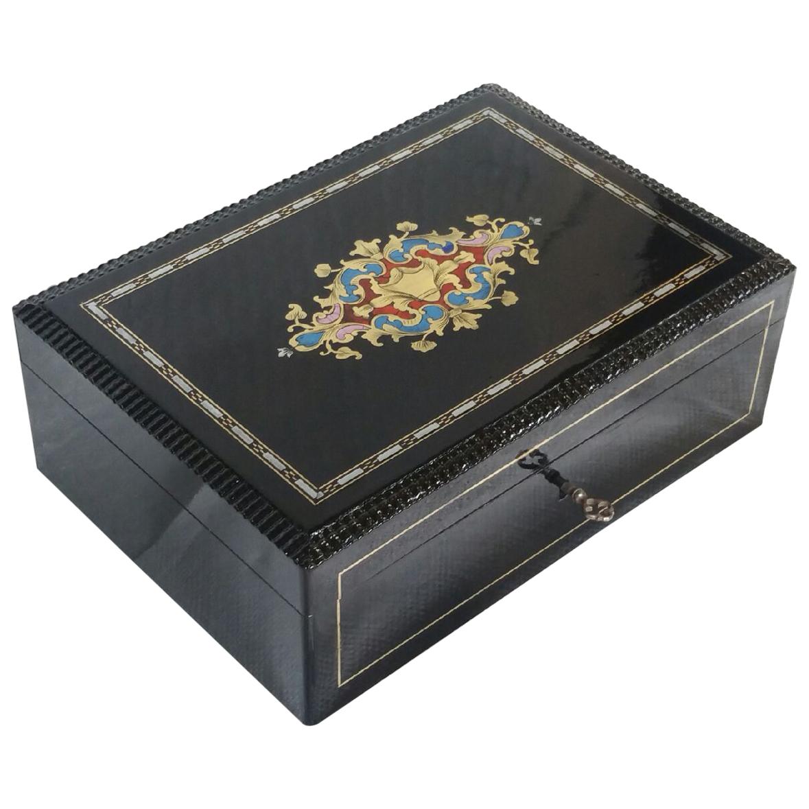 Napoleon III Jewelry Boulle Marquetry Box, France 19th Century