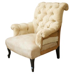 Napoleon III Large Buttoned Scroll Back Armchair