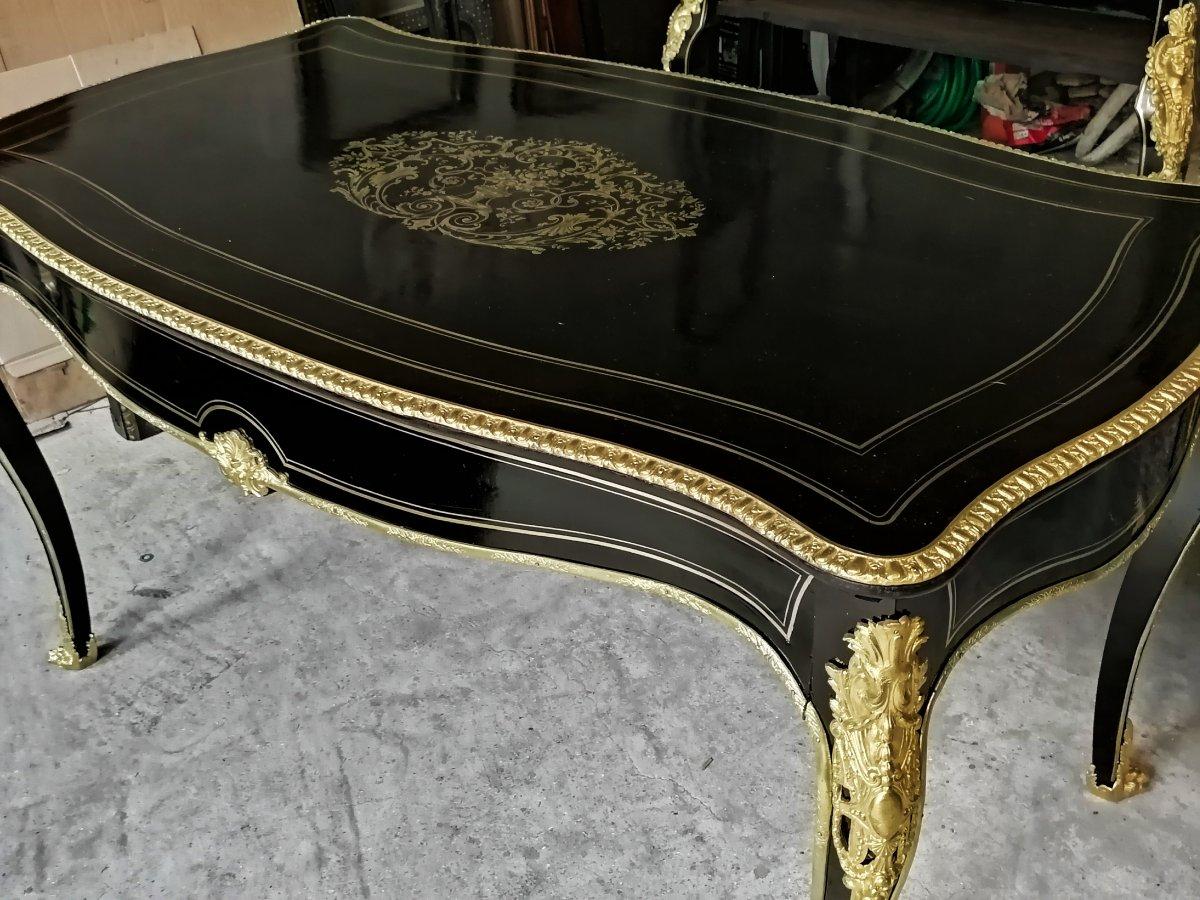 French Napoleon III Large Desk Table in Boulle Louis XV Style, France, 1865